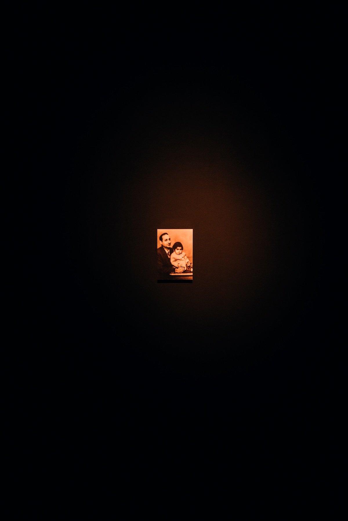 Photograph of Nasreen Shahid as a child with her father in 1958
Digital copy of original
206 x 146mm matte print mounted on 2mm board, remounted on 18mm wooden wall mount
Photo: Diana Dumi