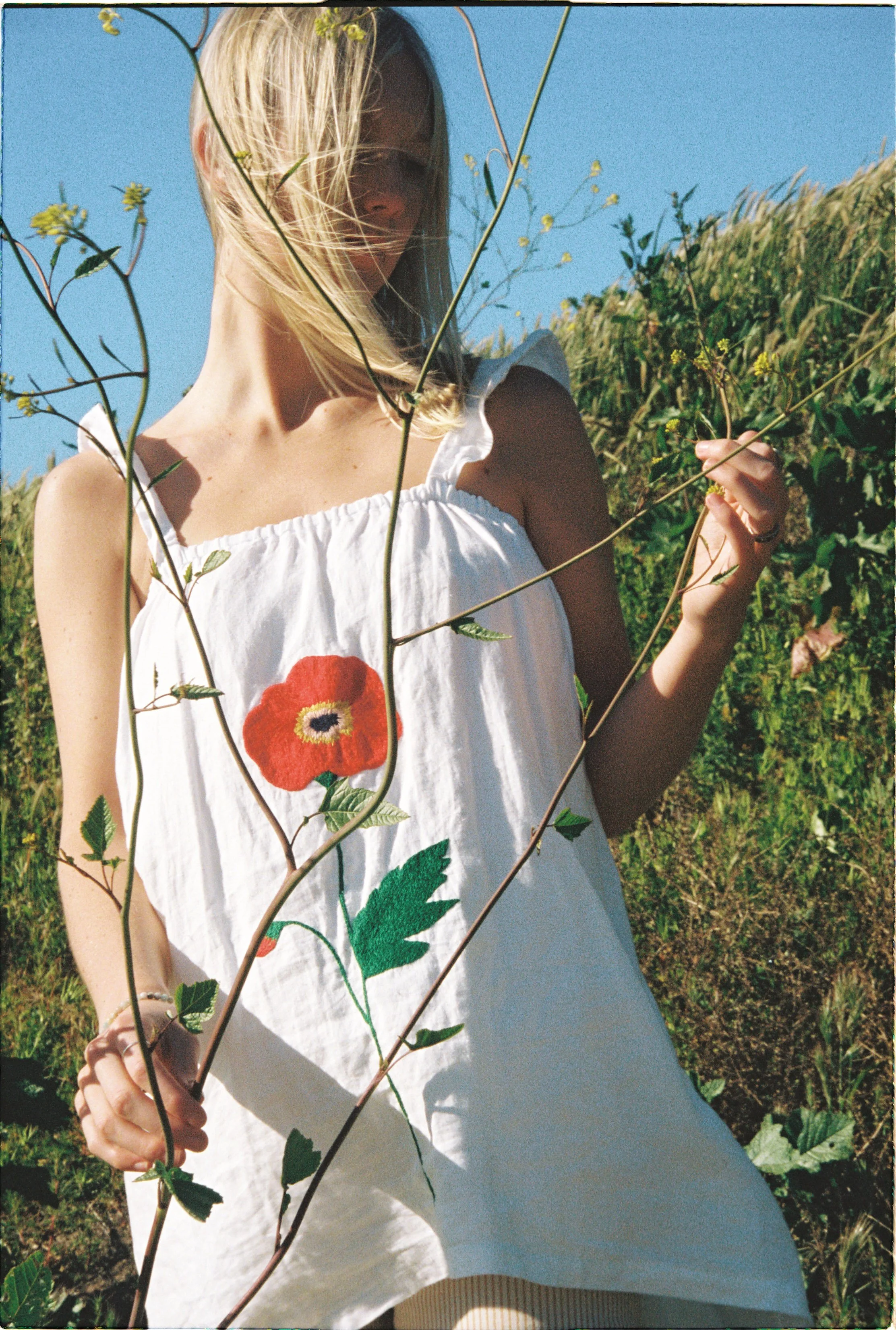 Hand Embroidered Linen Poppy Top