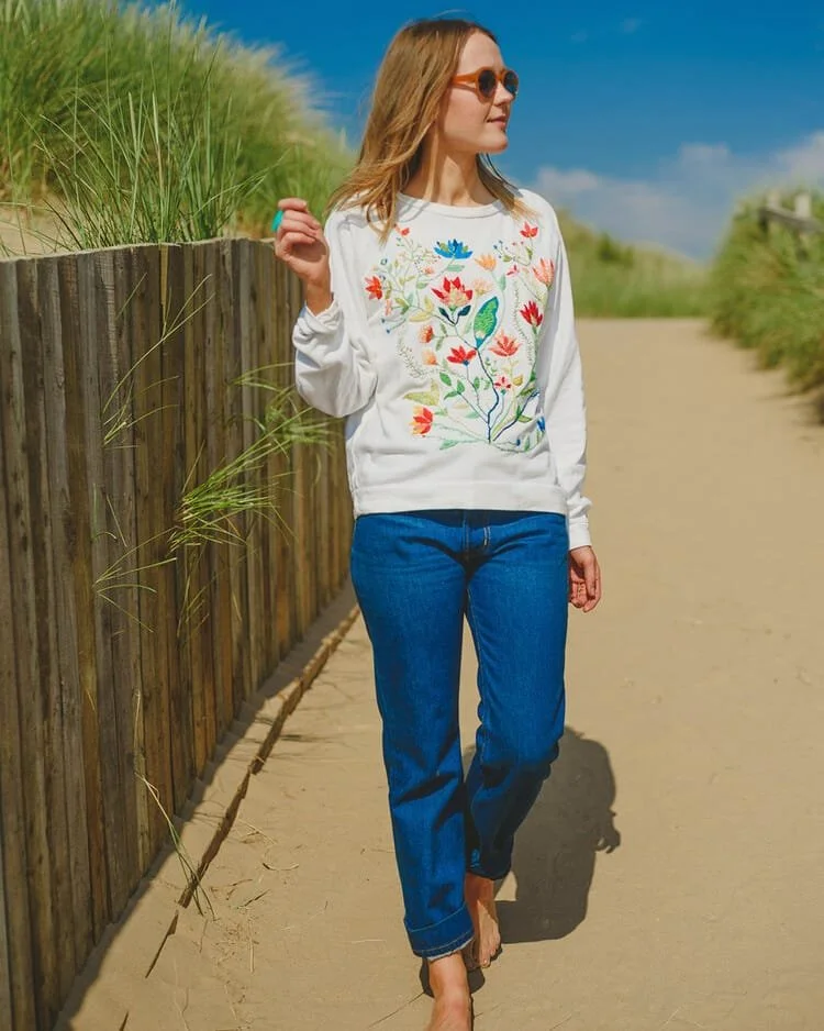 Botanical Hand Embroidered Embroidered Sweater