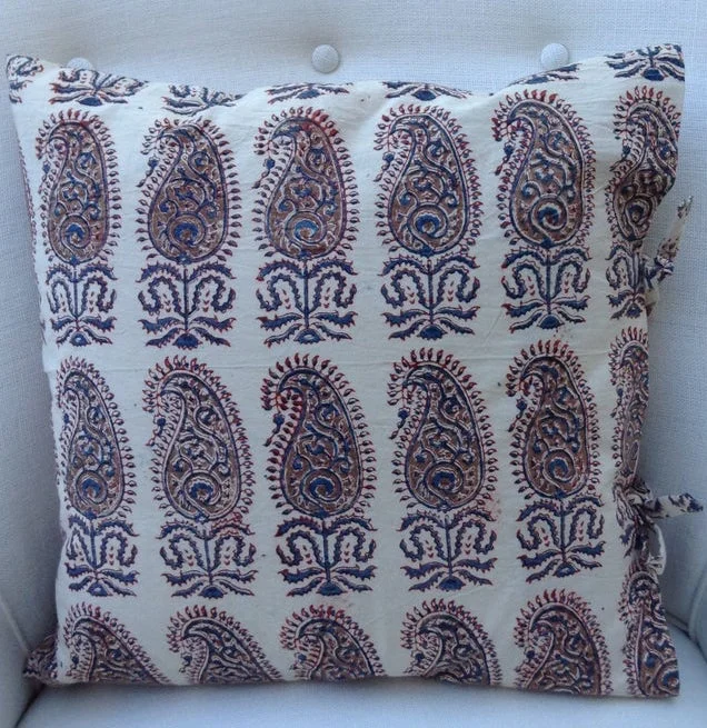Multicolor Paisley Hand Blocked &amp; Hand Printed Designer Pillow, Bedding Accessory - $75