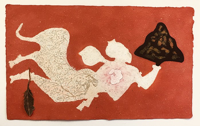 Sanjeevani Red, 2020, Pulp painting and drawing 24” x 42”