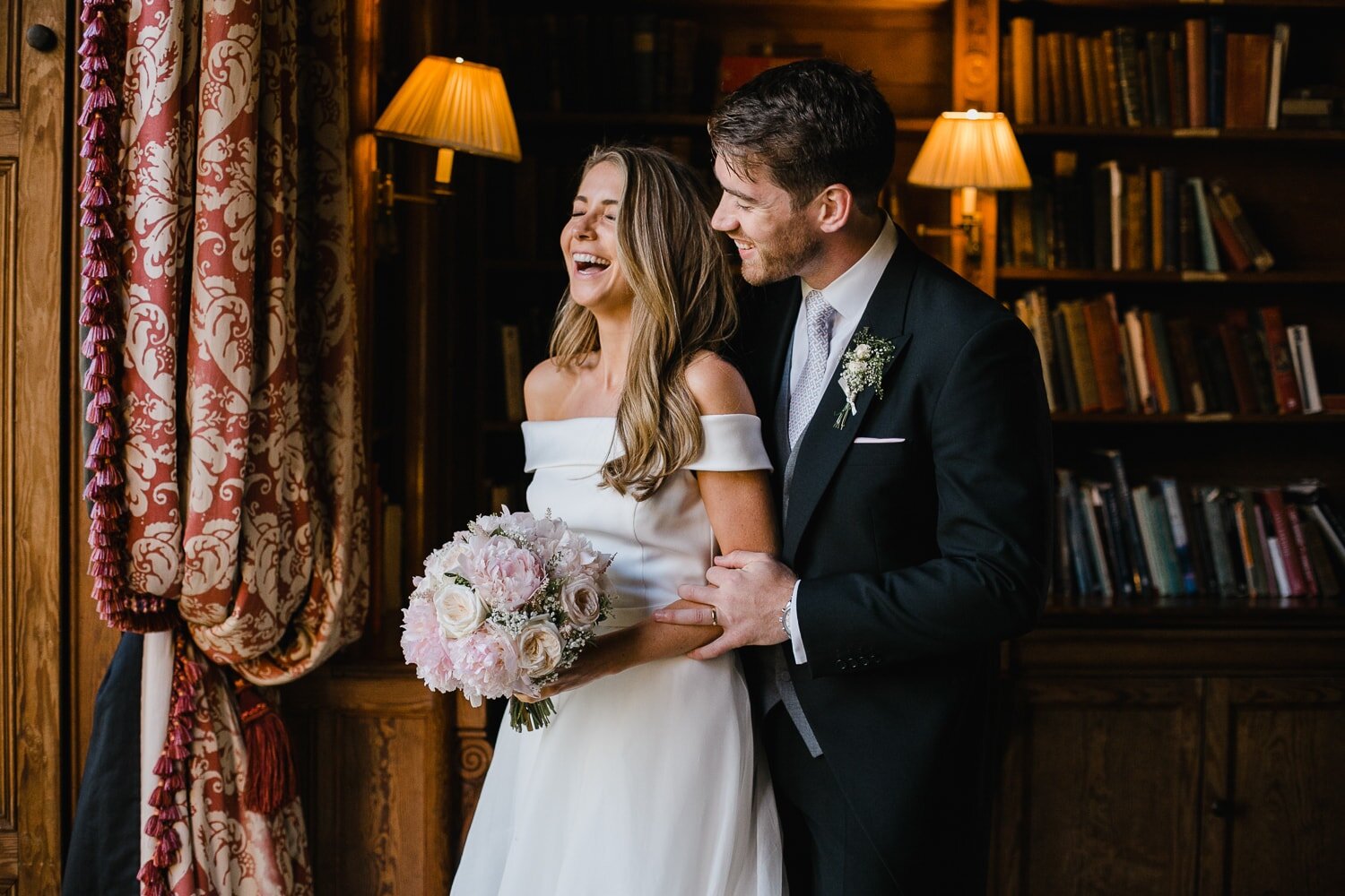 Bride And Groom In The Library In Castle Leslie