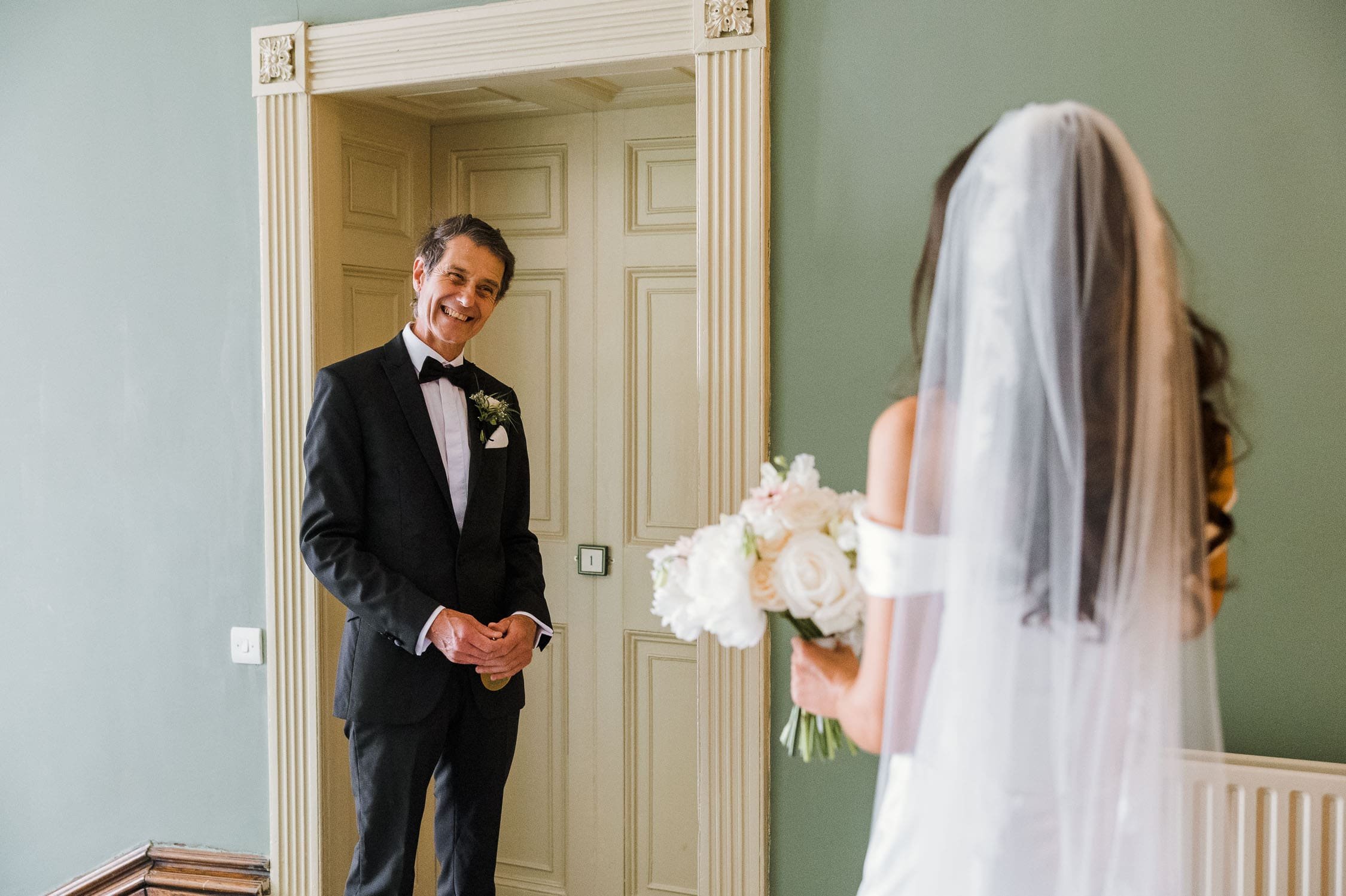Bride and Father first look in Kilshane House