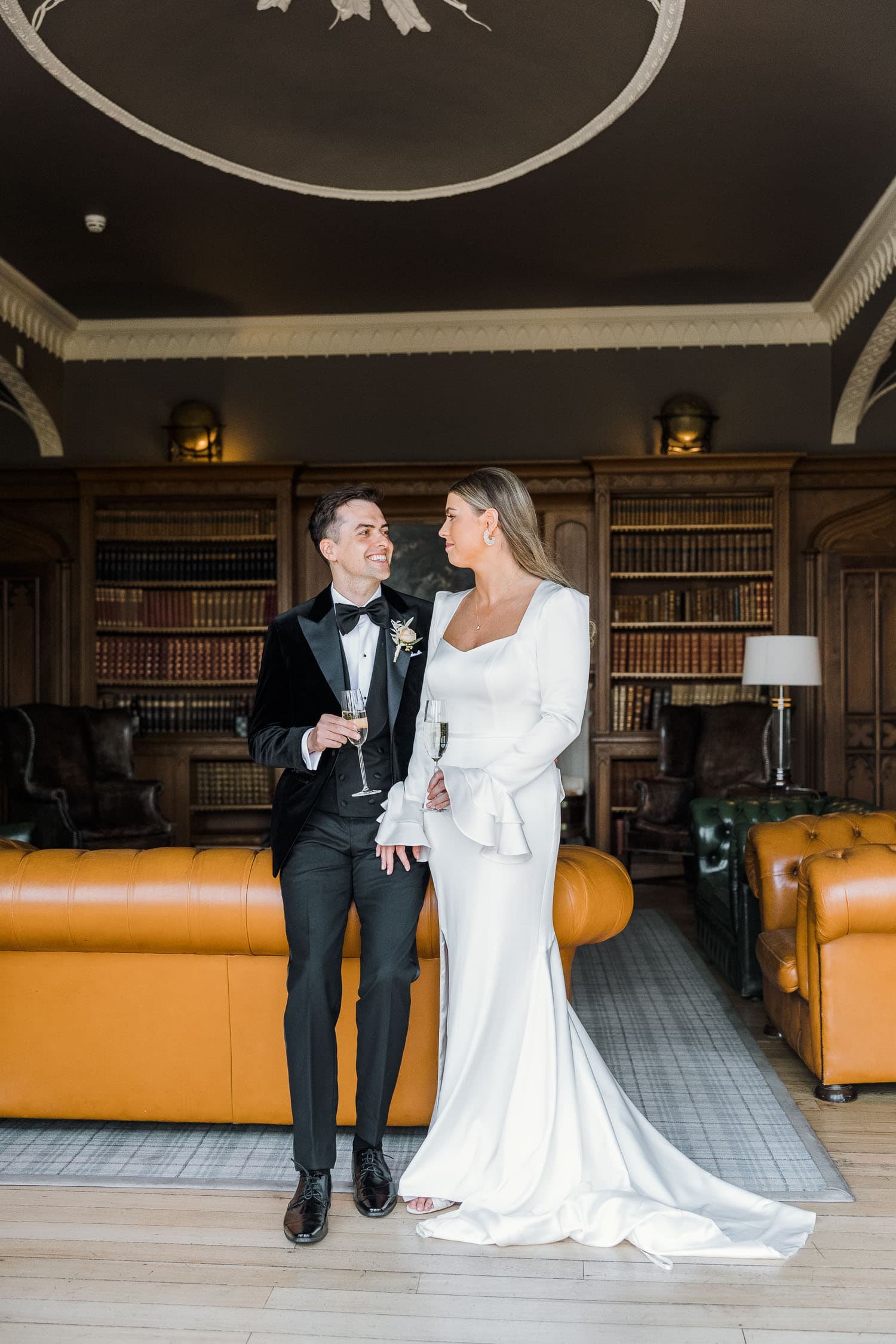 Bride and groom portrait in Luttreslltown Castle library