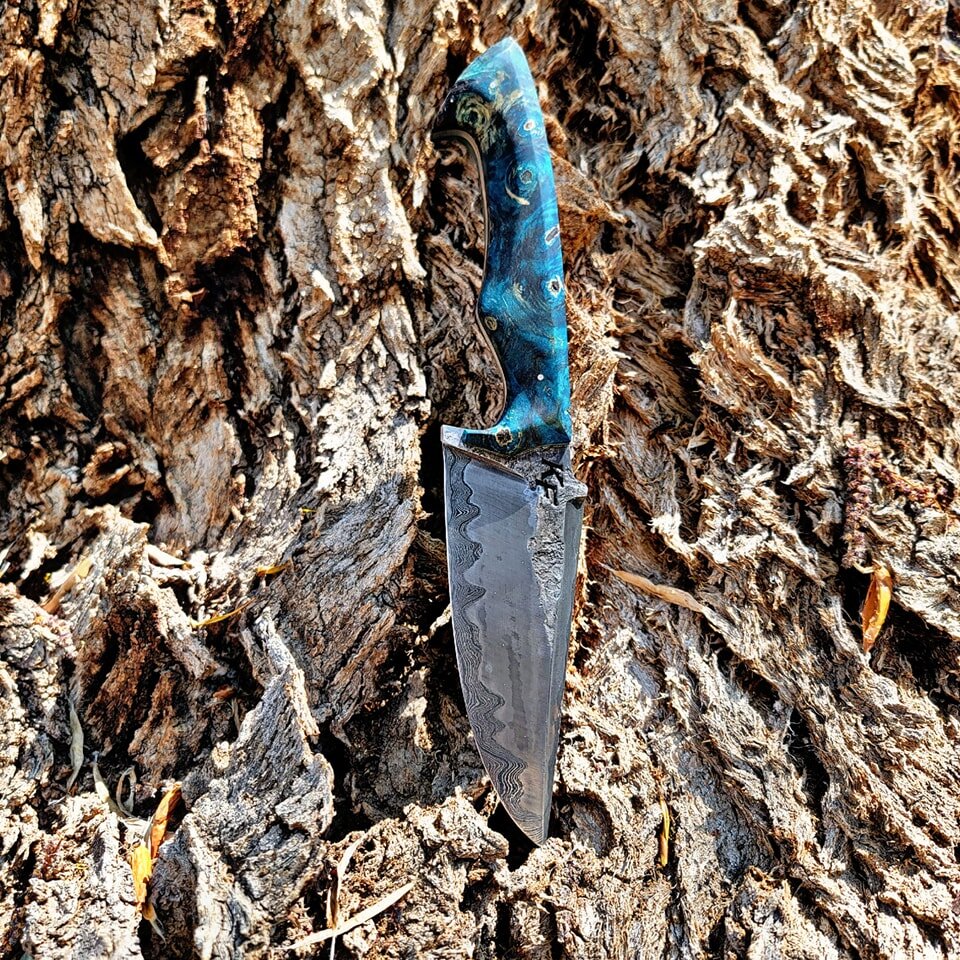 Damascus core 15n20 jacket &quot;hawk&quot; EDC
Need I say more? 

Kinda a idea I had in my mind for awhile and ran with it. I love the shape of the knife and handle. it all just flows so well together.

I am going to have a few knifes hit the web si