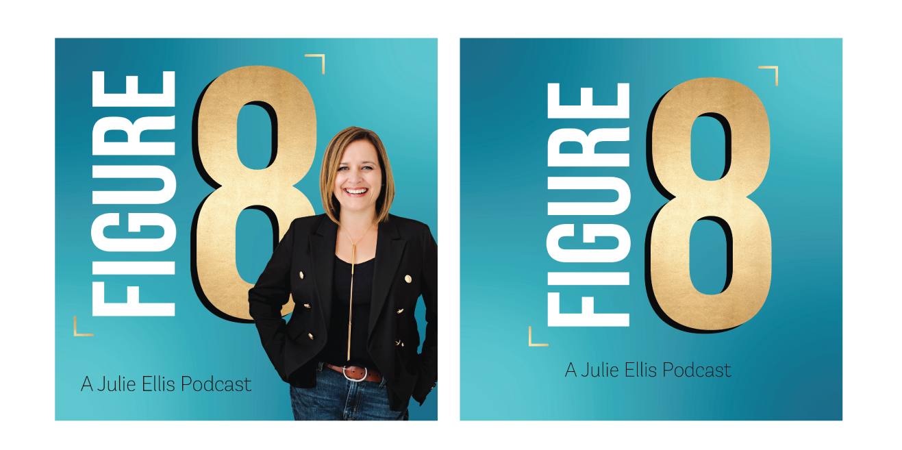 Julie Ellis presenting her podcast “Figure 8,” showcasing her brand identity and voice as a thought leader.