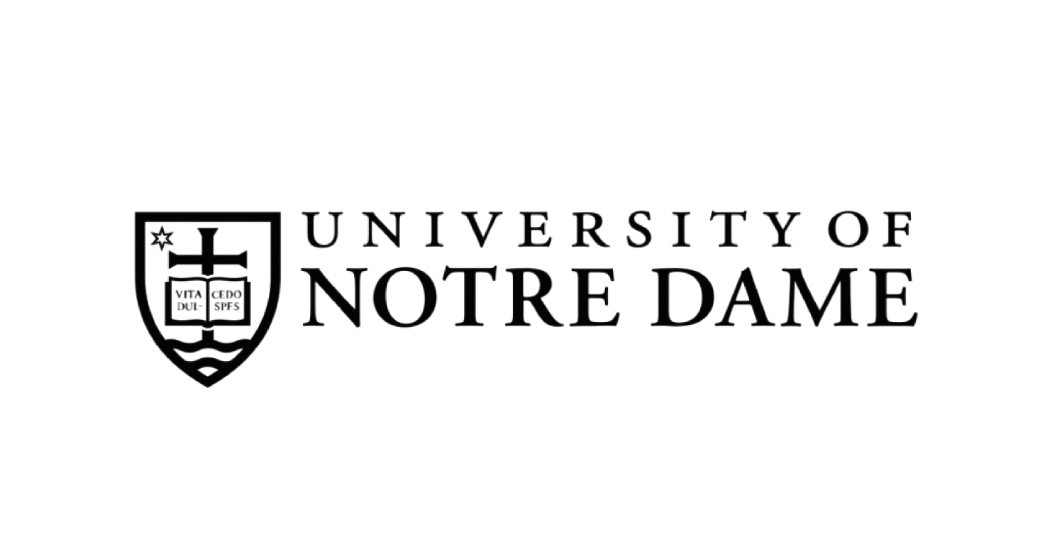 University of Notre Dame logo with shield and cross emblem.