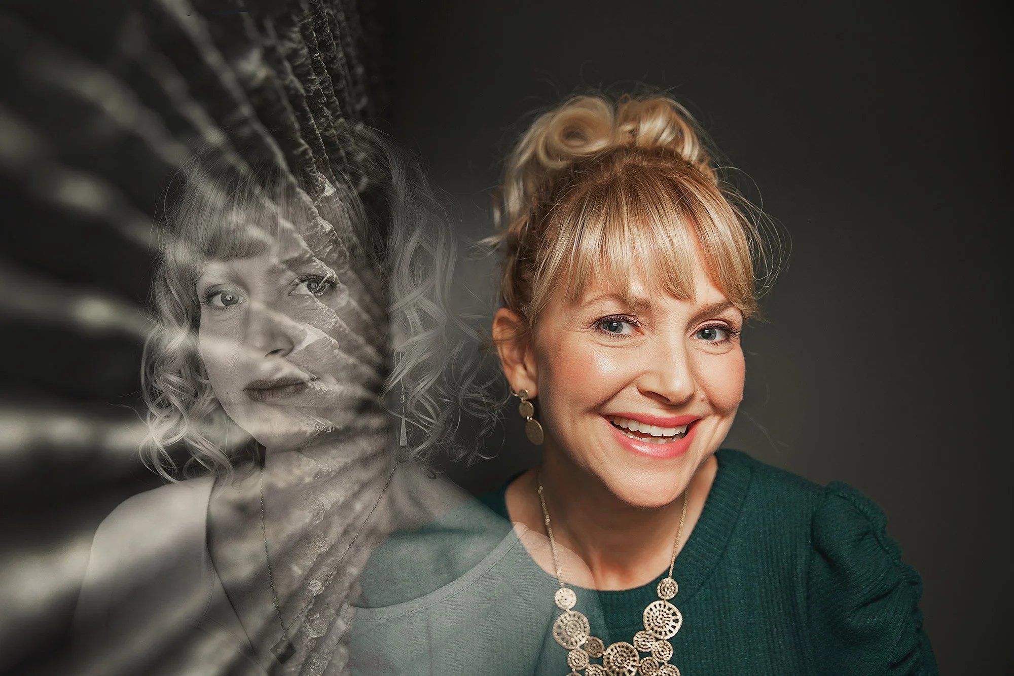 Laura Beauparlant looking at her reflection, representing authenticity, self-discovery, and embracing all sides of her entrepreneurial identity.