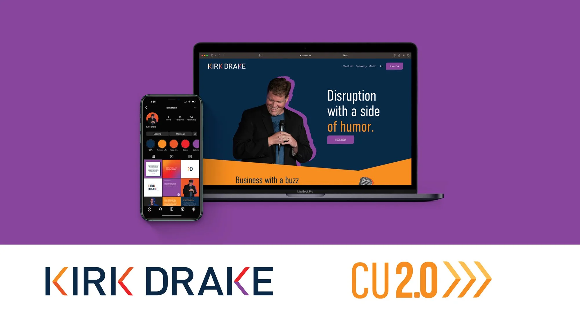 Laptop and mobile screens showing Kirk Drake’s social media and website, demonstrating consistent personal brand visibility to strengthen opportunities before an exit.