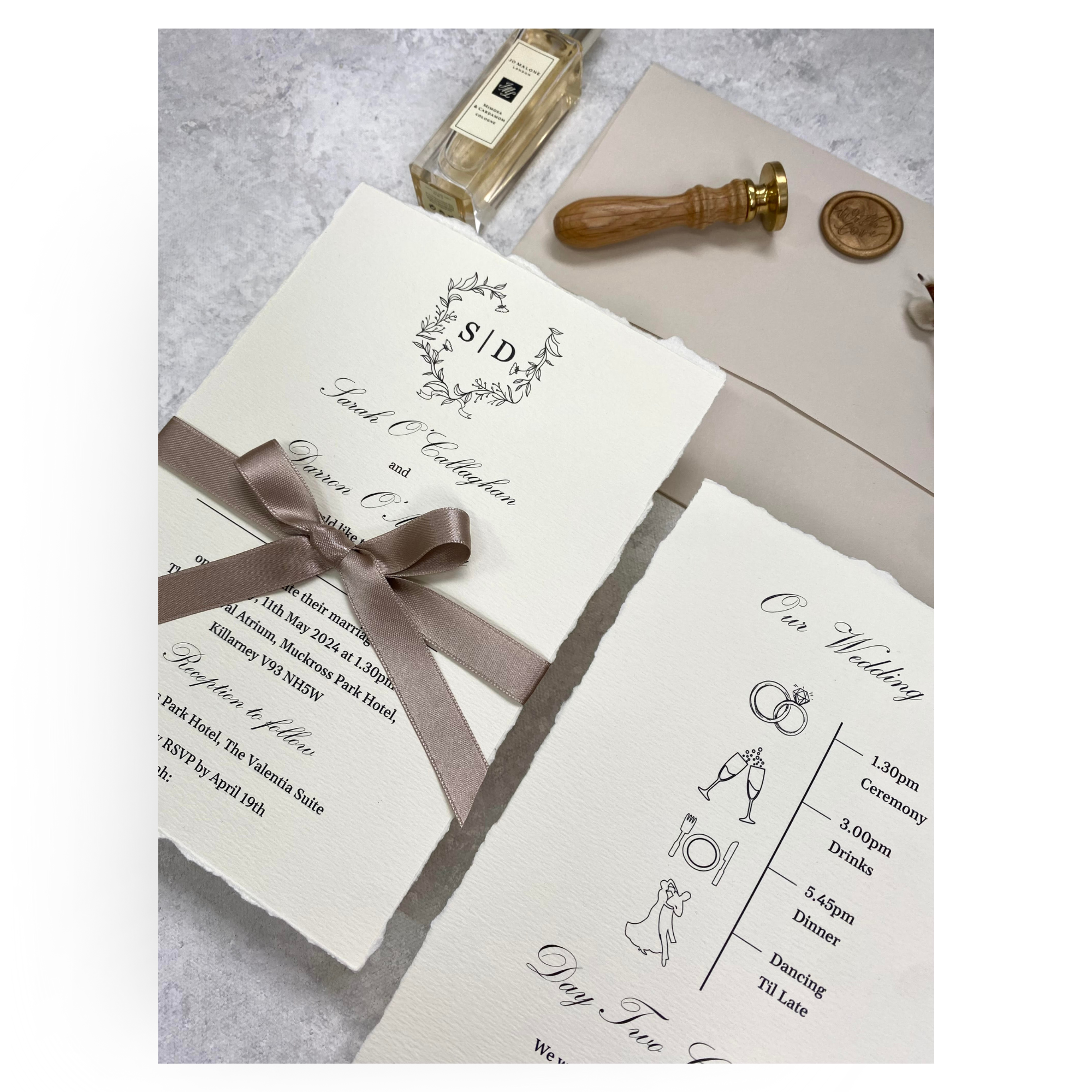 Sarah Hand Deckled Foliage Wedding Invitation
