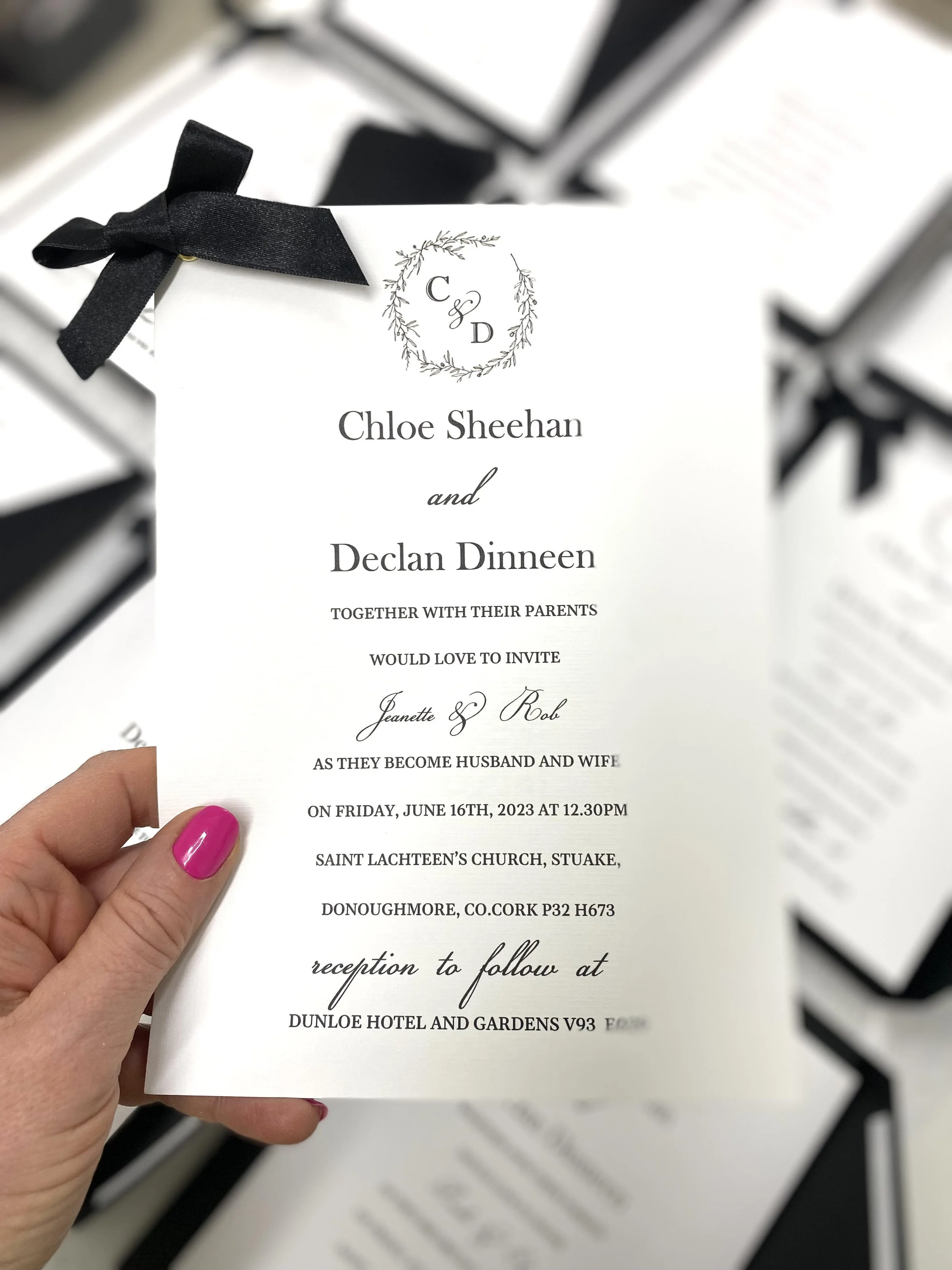 Chloe white linen wedding invitation sample