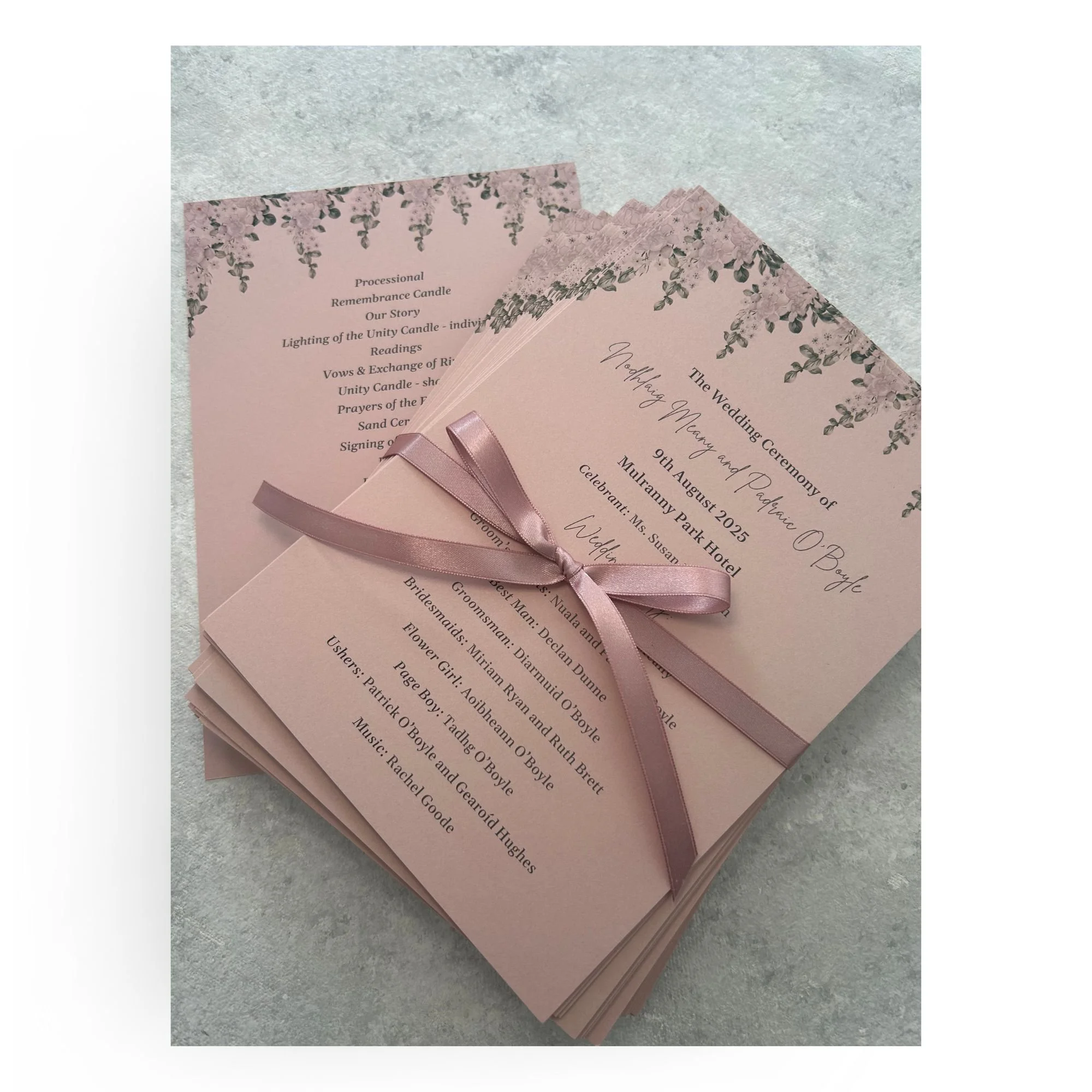 Nodhlaig Blush Wedding Ceremony Cards.