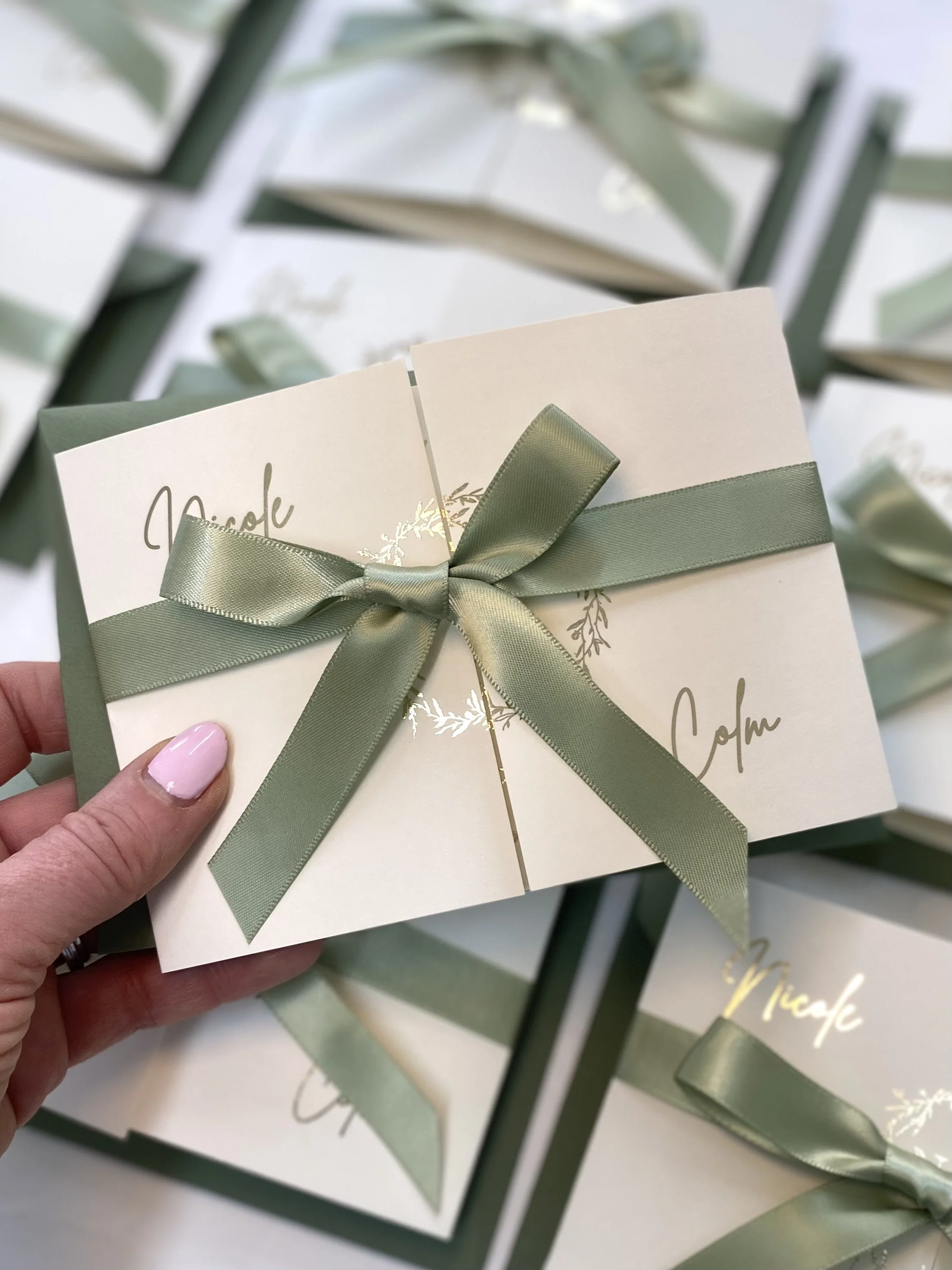 Nicole Ivory and Gold Foil Wedding Invitation Sample