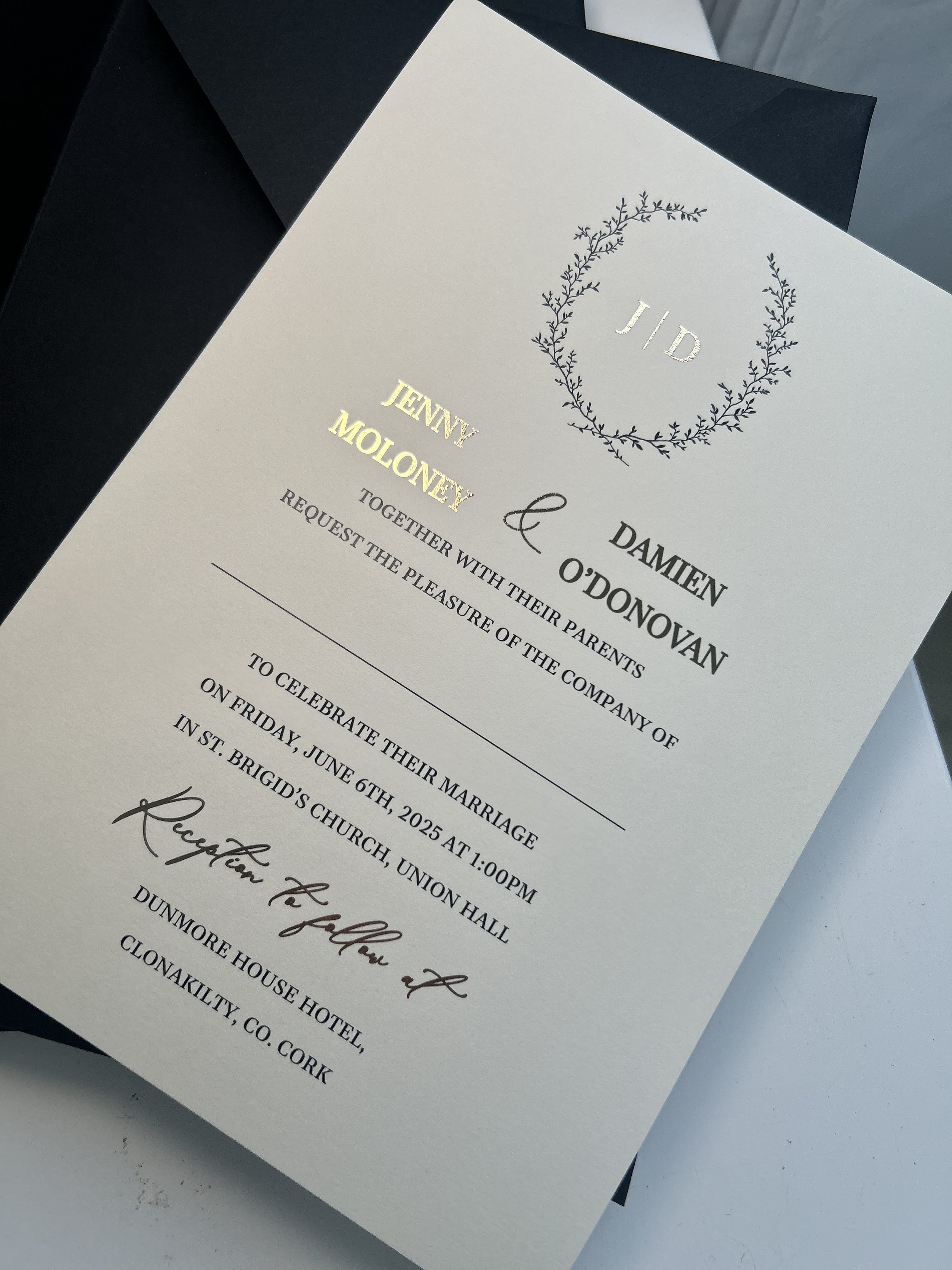 Jenny Ivory gold foil Wedding Invitation Sample