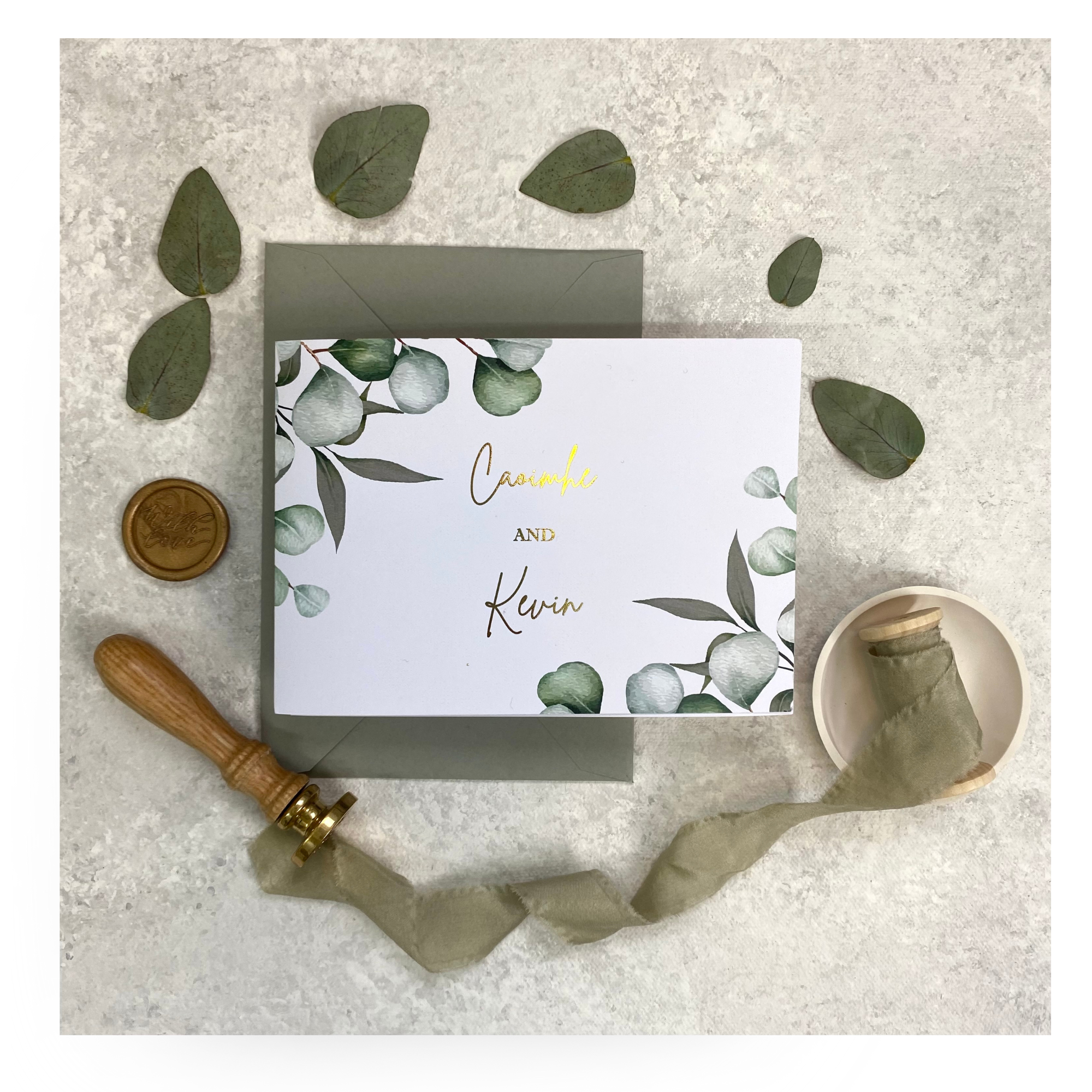 Caoimhe Botanical Gold Foil Wedding Invitation Sample