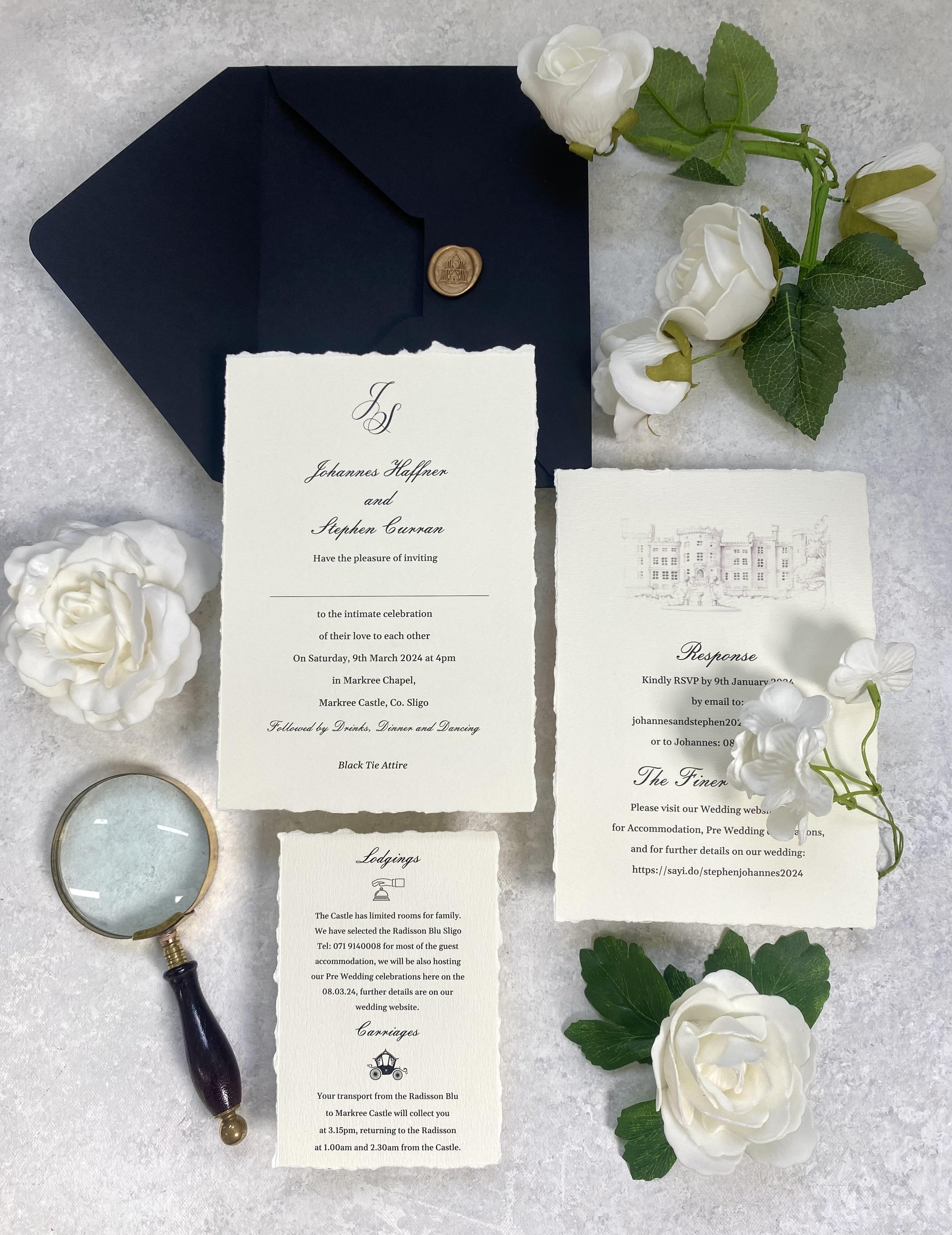 J&S Hand Deckled Soft White Wedding Invitation