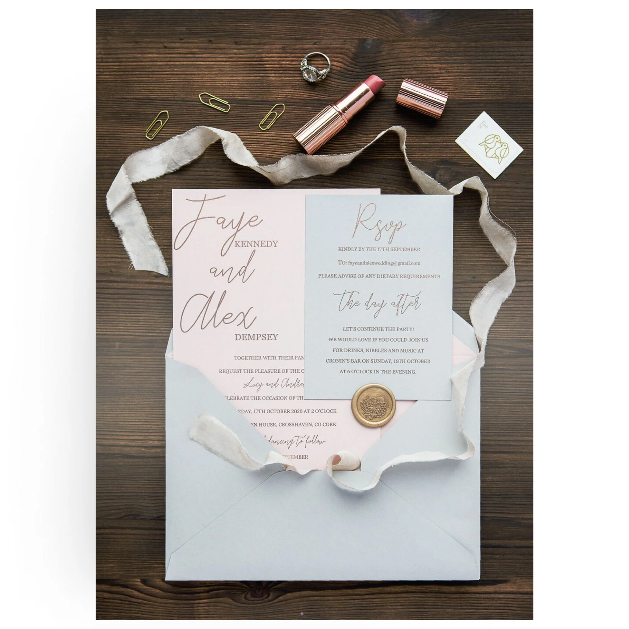 Faye Blush foil Wedding Invitation