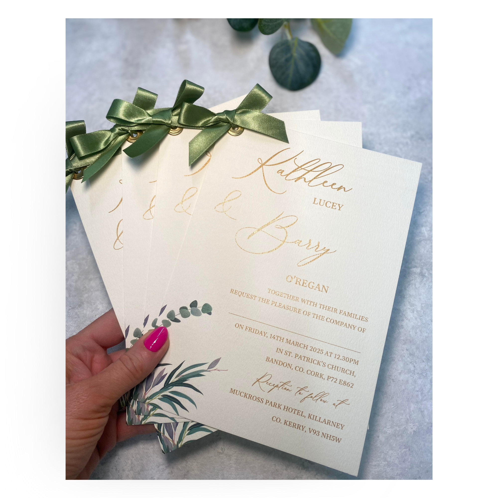 Kathleen Ivory Greenery Foliage Wedding Invitation Sample
