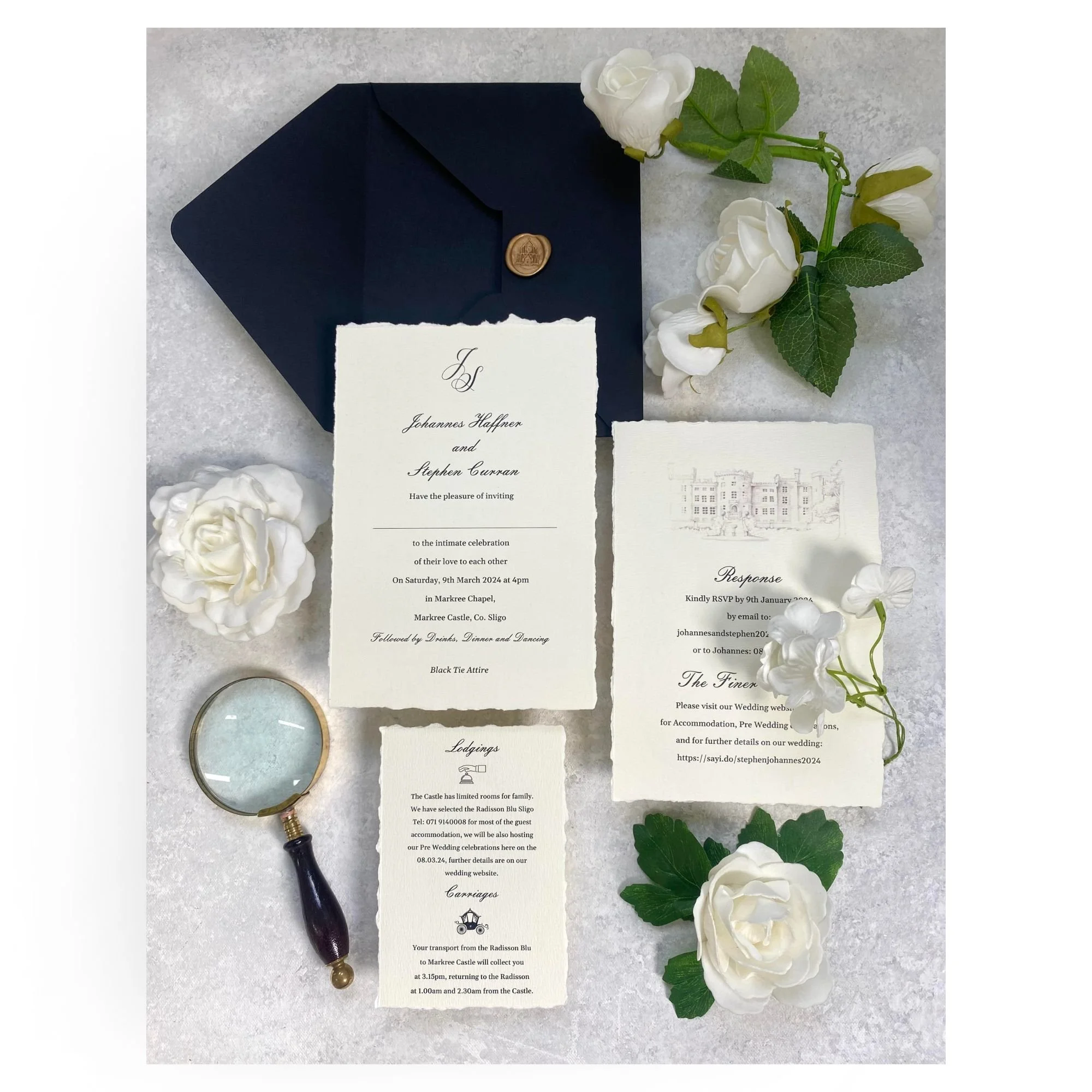 J&S Hand Deckled Soft White Wedding Invitation
