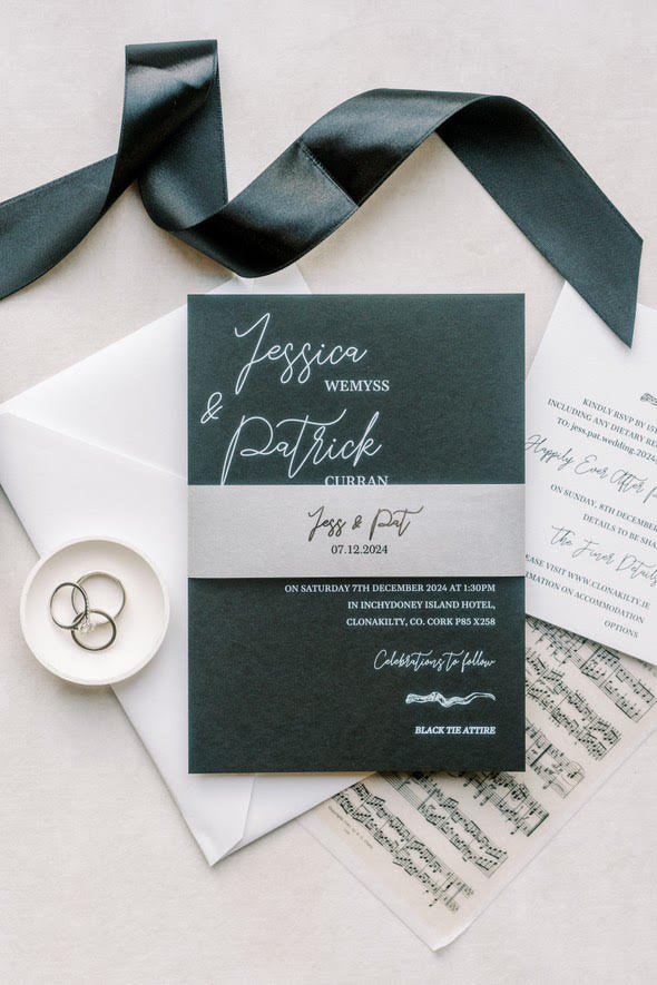Jessica Modern Script Black Invitation Sample
