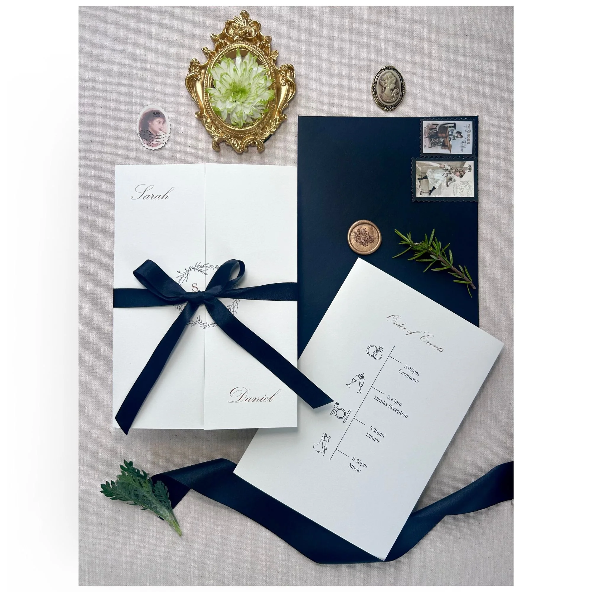 Sarah timeless Ivory Gatefold Wedding Invitation Sample