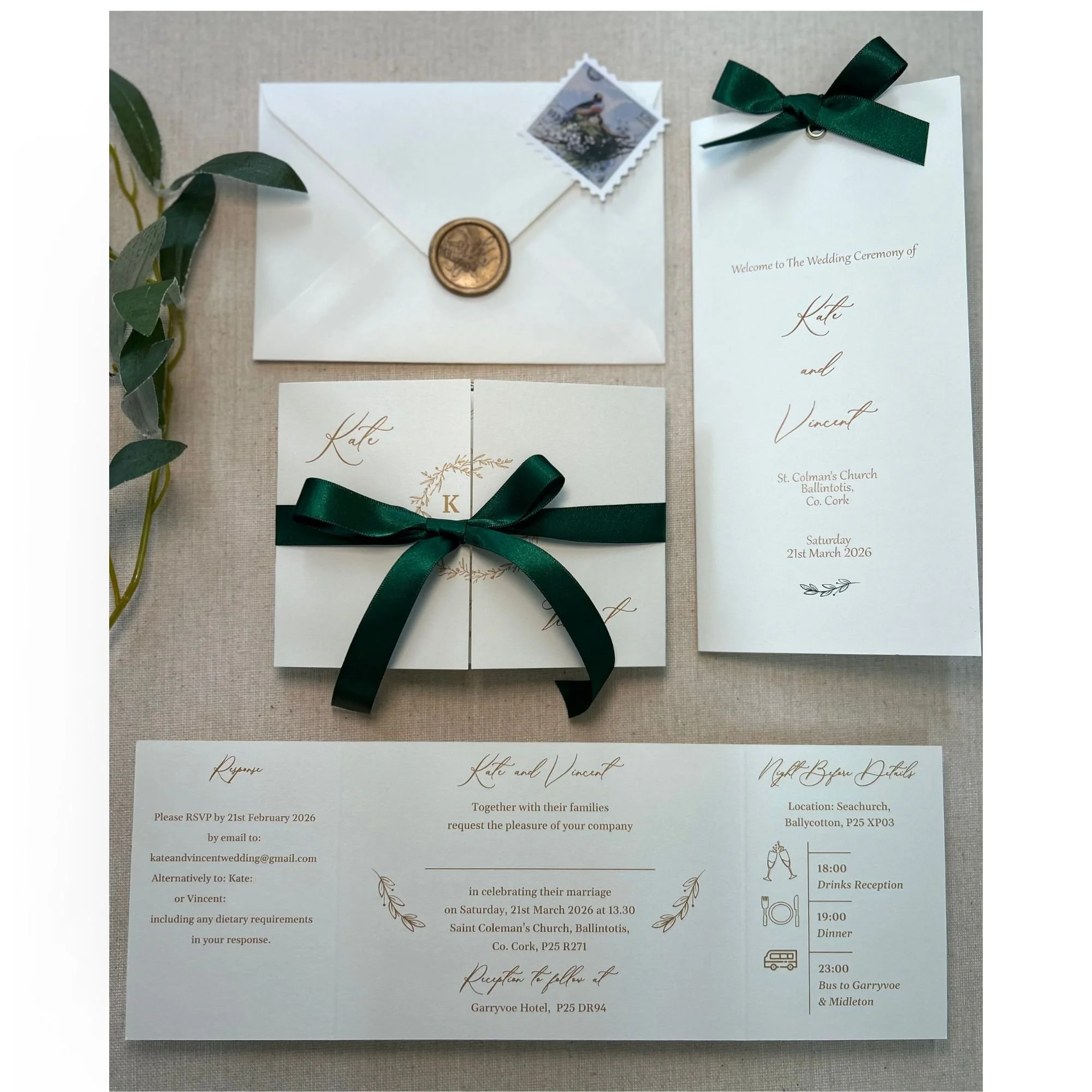 Kate Oyster ivory gatefold wedding invitation Sample