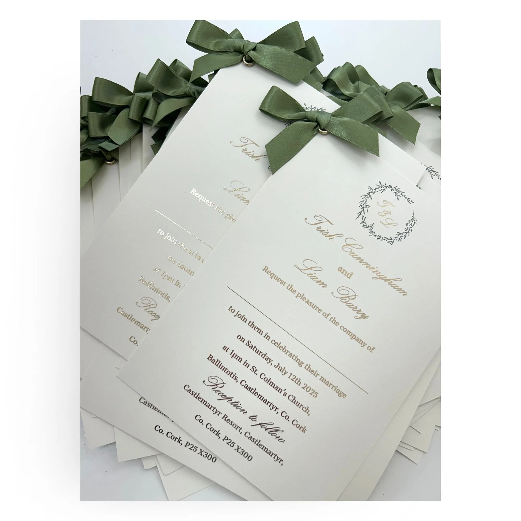 Trish Delicate Foliage Gold foil Wedding Invitation Sample