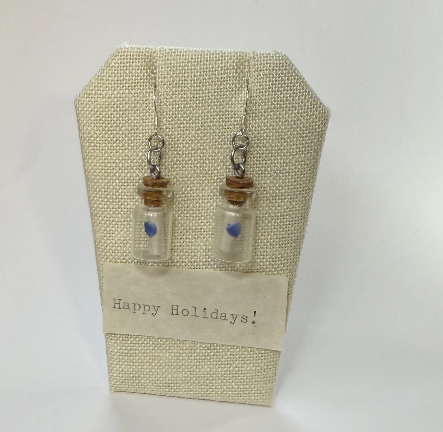 Happy Holidays Message in a Bottle Earrings with Sterling Silver Hooks