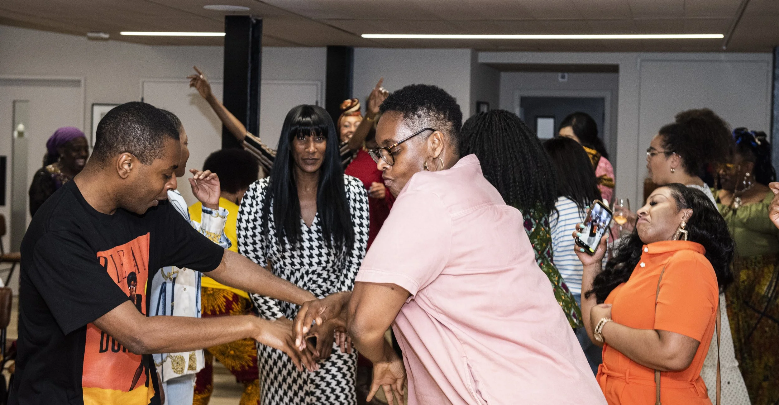 Paul Mendez (left), Sharmaine Love Grove (centre in pink)
