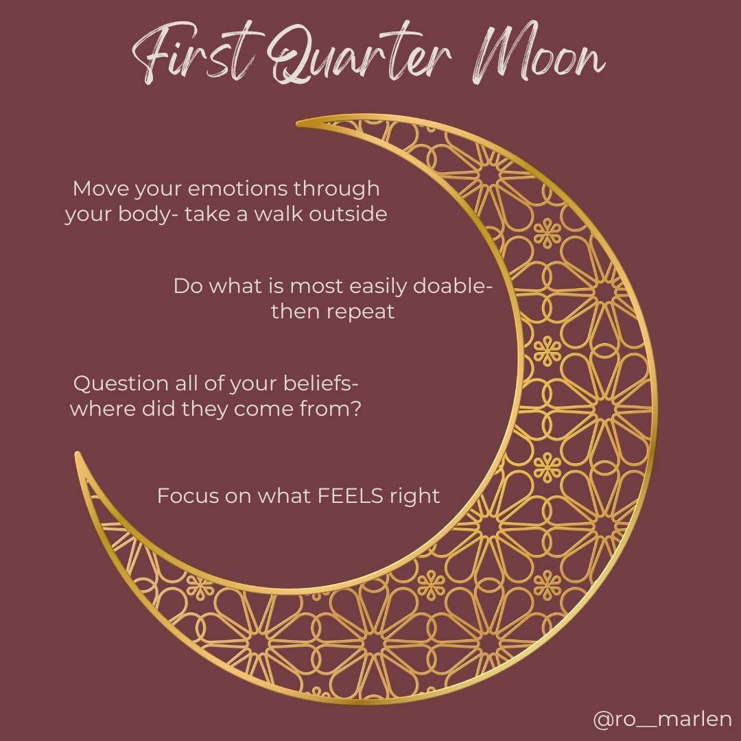 First Quarter Moon May 15-19

Move your emotions through your body- take a walk outside
Really.
Do it.

Be sure to like &amp; save this post and follow me @ro__marlen to learn more about:

🌑 The phases of the moon
🌒How they affect you - physically,