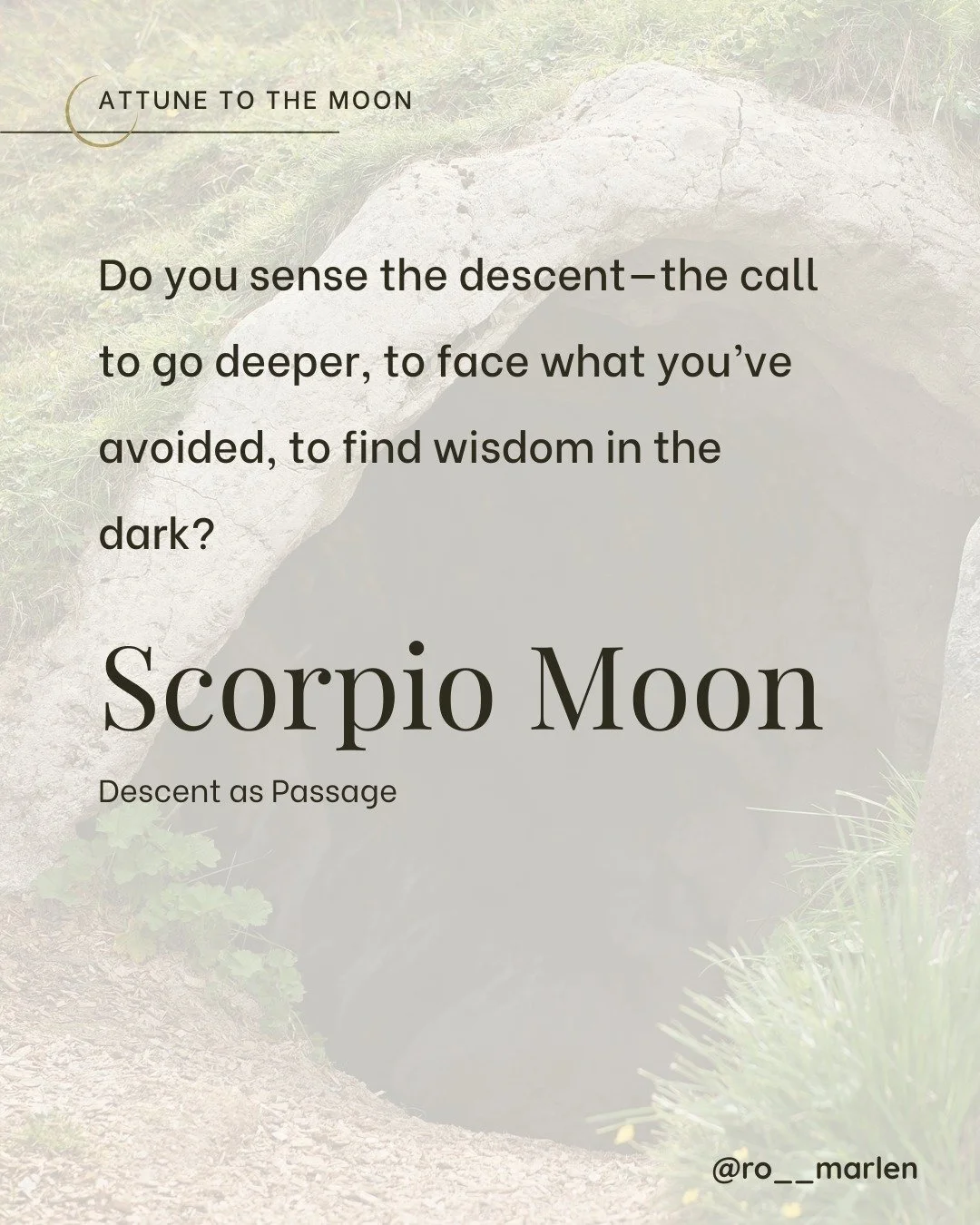 The Scorpio Moon pulls us beneath the surface&mdash;into shadow, grief, and renewal.

This is the underworld&rsquo;s threshold, just days after equinox.

Descent is not a punishment.

It&rsquo;s a passage.

Trust what falls away. Trust what seeds its