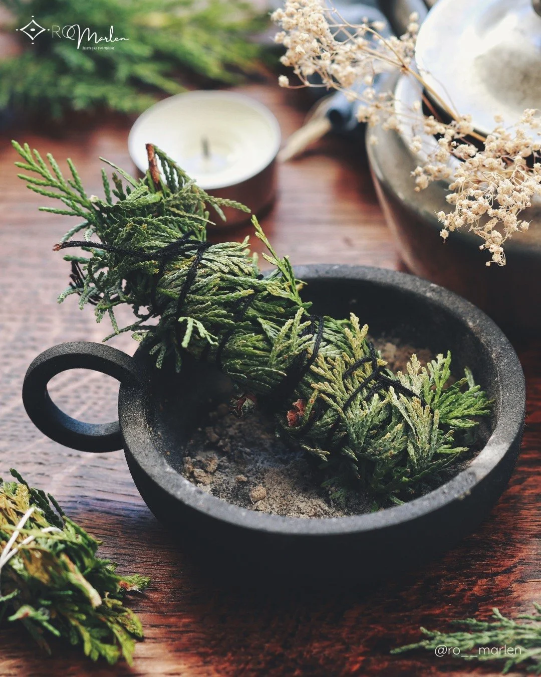 As the nights lengthen, the air begins to vibrate with stillness. Preparation for this work is simple and quiet.

&bull; Clear a small space. A corner, a windowsill, a place for a candle.
&bull; Gather what calls to you. Evergreen, stone, bowl of sal