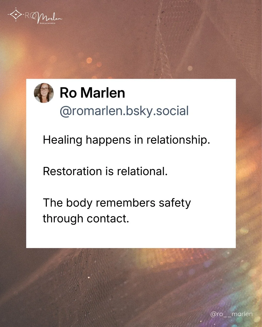 We were taught to heal alone. To &ldquo;self-regulate,&rdquo; to pull ourselves together, to be strong and self-sufficient.

But the body never learned this story. It remembers that safety is co-created, heartbeat to heartbeat, and breath to breath.
