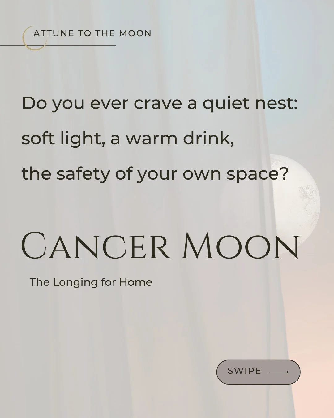 When the moon moves through Cancer, old aches and new tenderness rise up.

You might find yourself longing for comfort, or missing something that lives closer to sensation than to thought.

Sensitive hearts can feel more exposed right now. Maybe tear