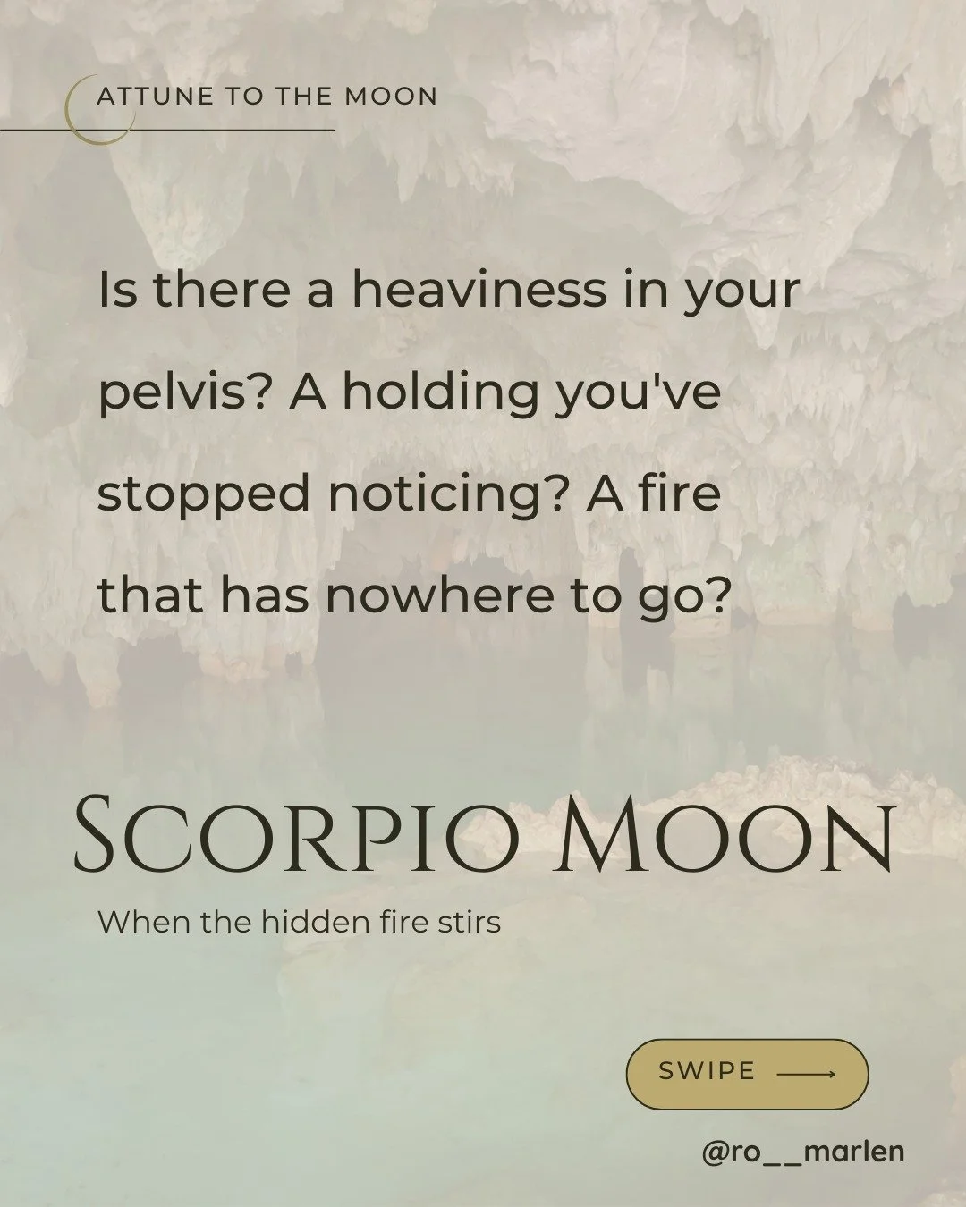 The moon moves into Scorpio, and your pelvis becomes the most important territory to pay attention to &mdash; and the most likely to be ignored.

The pelvic region holds what most of us were never taught to tend. Creative energy, grief, desire, what 