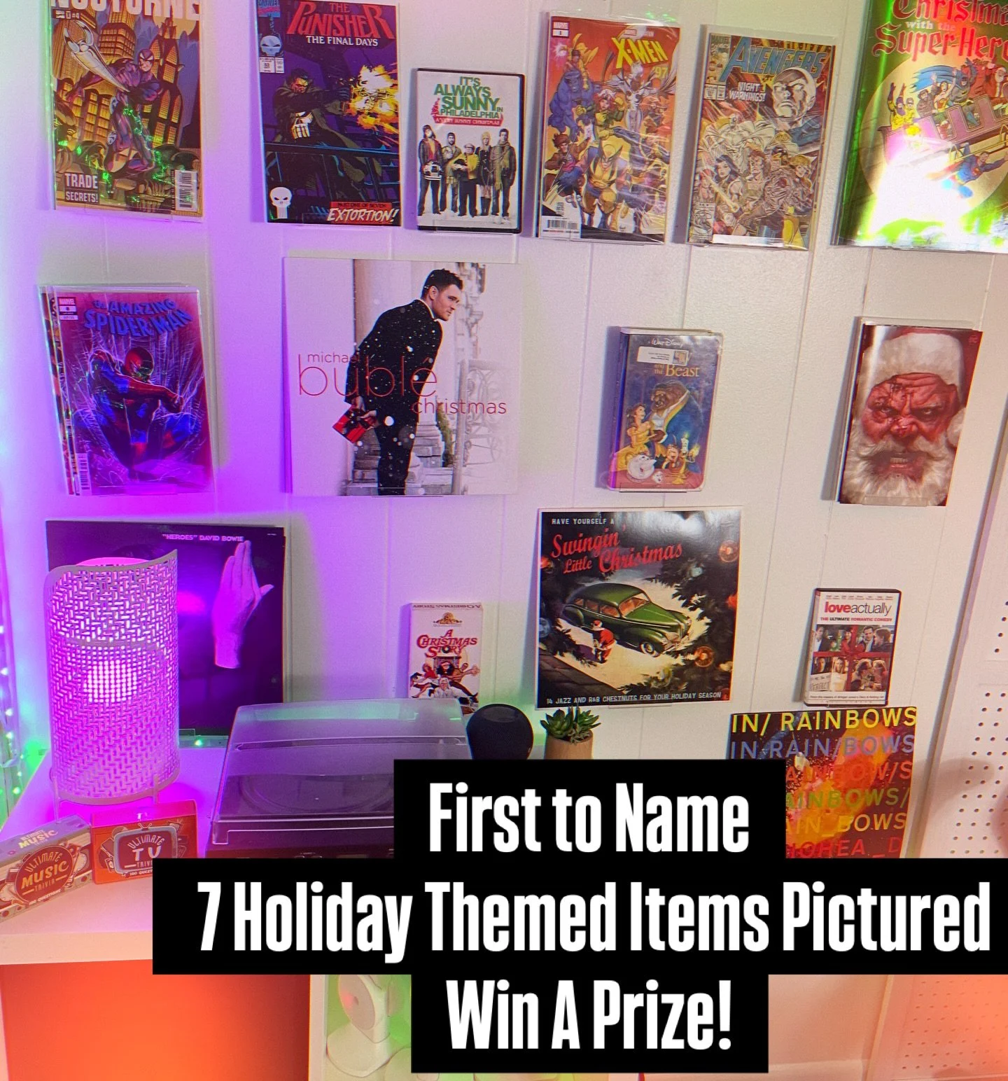 First to CORRECTLY name all SEVEN (7) Holiday/Christmas items in this photo WINS A FREE PRIZE! Must be 18+ to enter, terms and conditions apply. GOOD LUCK! This contest is run by @mostlysuperheroes