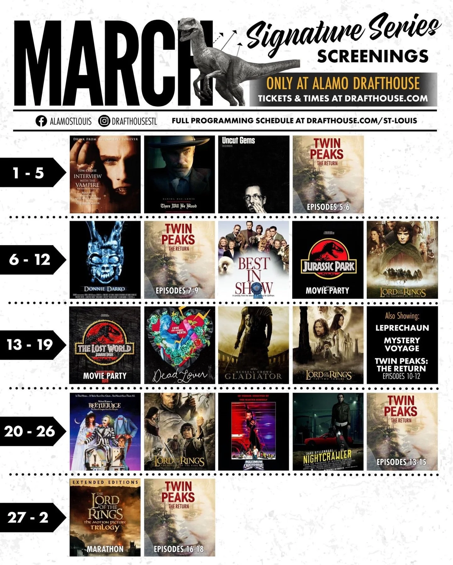 MARCH MOSTLY MOVIE MADNESS CONTEST! 🎬🔥

Catch @mostlysuperheroes at @drafthousestl all March long at our Screen &amp; Social where you can win tickets from the @foxtheatrestl seeing @beetlejuicebway, @2riverscomiccon, @foodieseatfirstfest, @epicpan