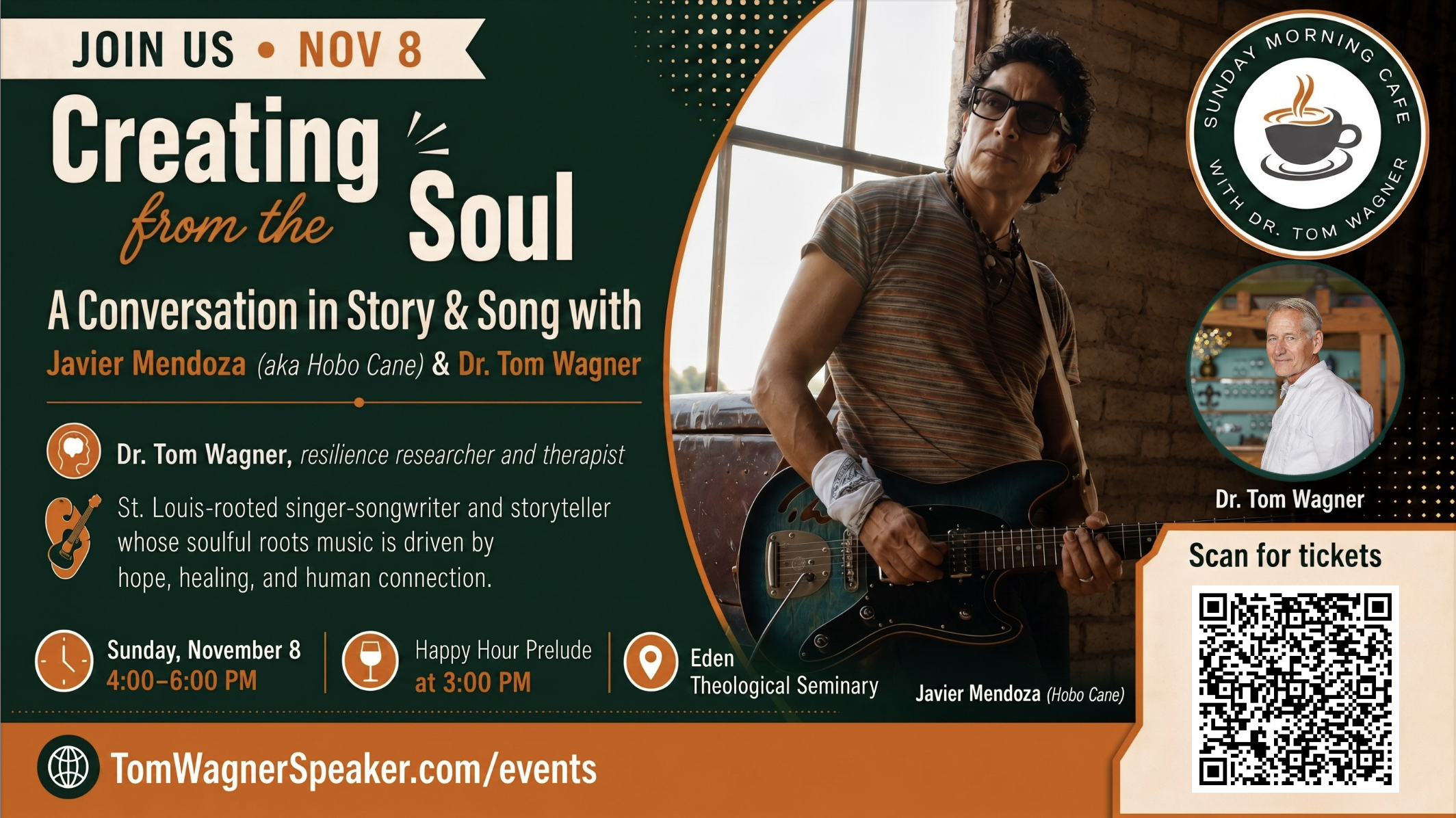 Sunday Morning Café Returns Nov. 8 with Creating from the Soul: A Conversation in Story &amp; Song Featuring Javier Mendoza (aka Hobo Cane)&nbsp;