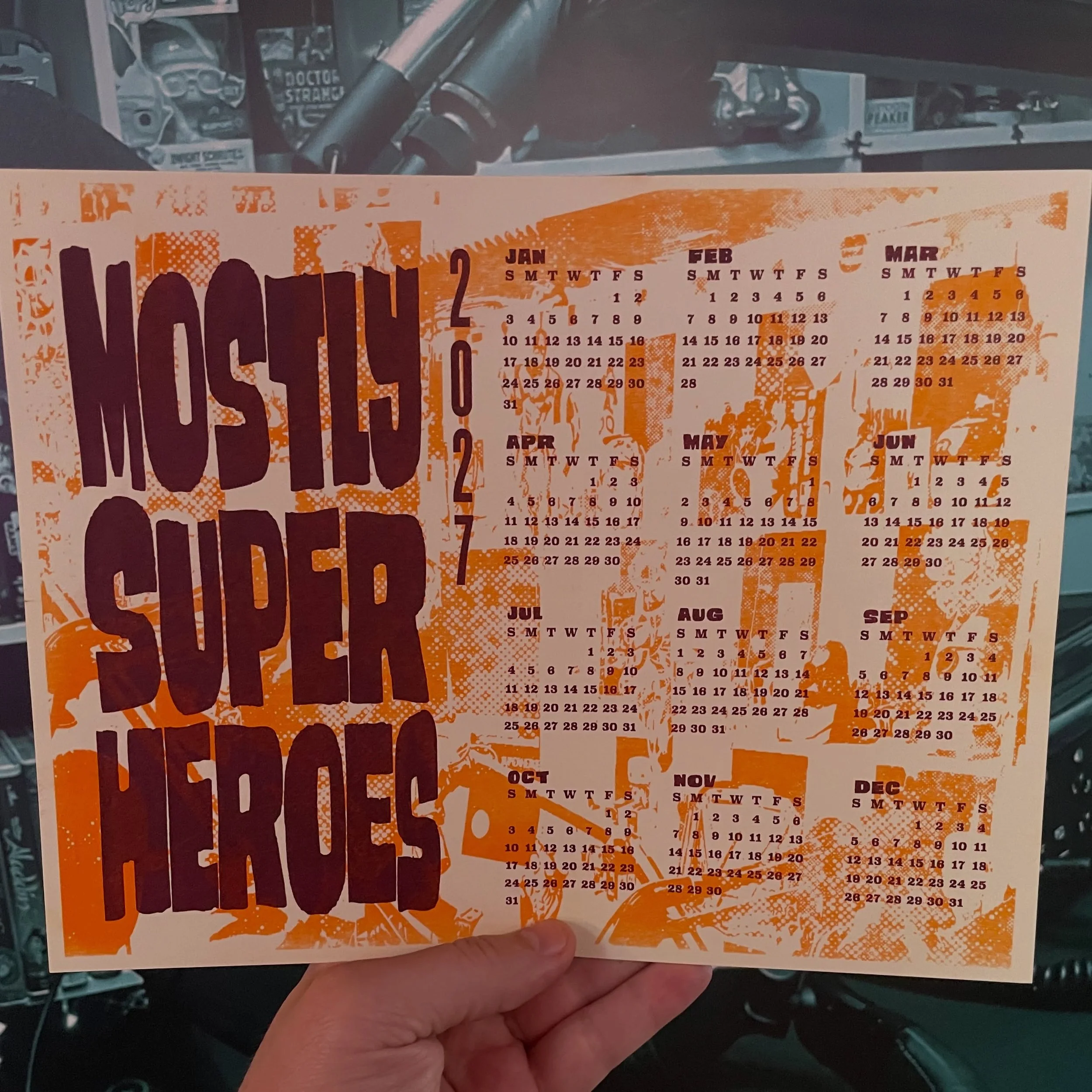 Who wants a 2027 Mostly Superheroes calendar?! 

Shoutout to @thecarrie on the design and to @swan_meadow on the stellar riso print ❤️&zwj;🔥

#riso #2027calendar #calendar🔖 #printdesign