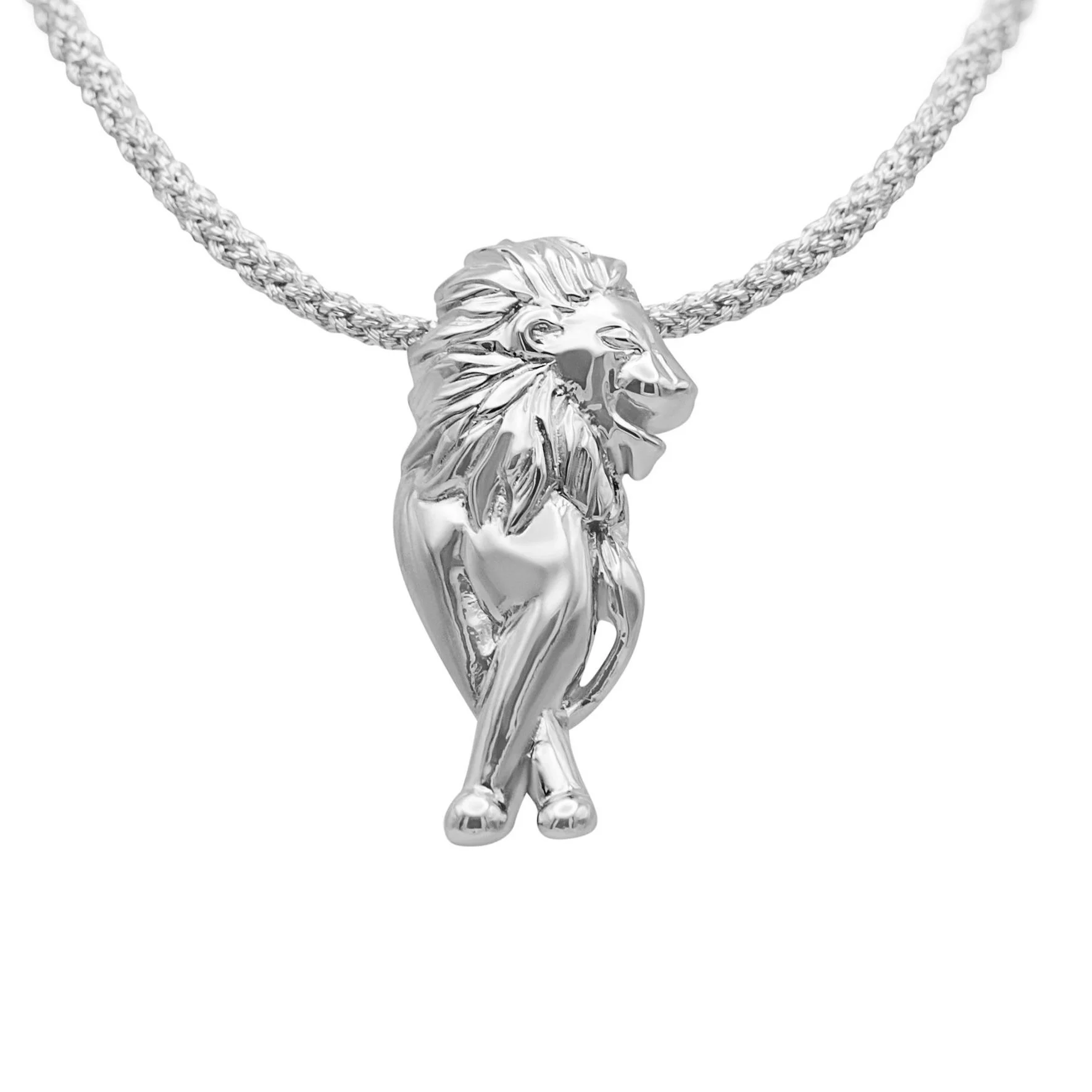 Lion necklace, rhodium plated