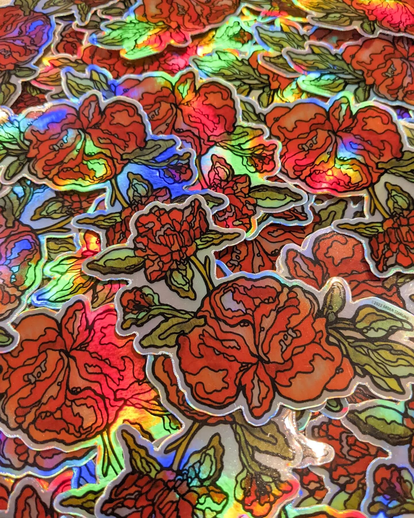 ✨👁️✨ holographic!! My inner child is VERY excited to play with this many stickers at once! I'm waiting on some other designs and these will be coming with me to some upcoming markets. 🌹🌈
.
.
.
.
.
#stlmo #stlouis #holographicstickers #holographic 