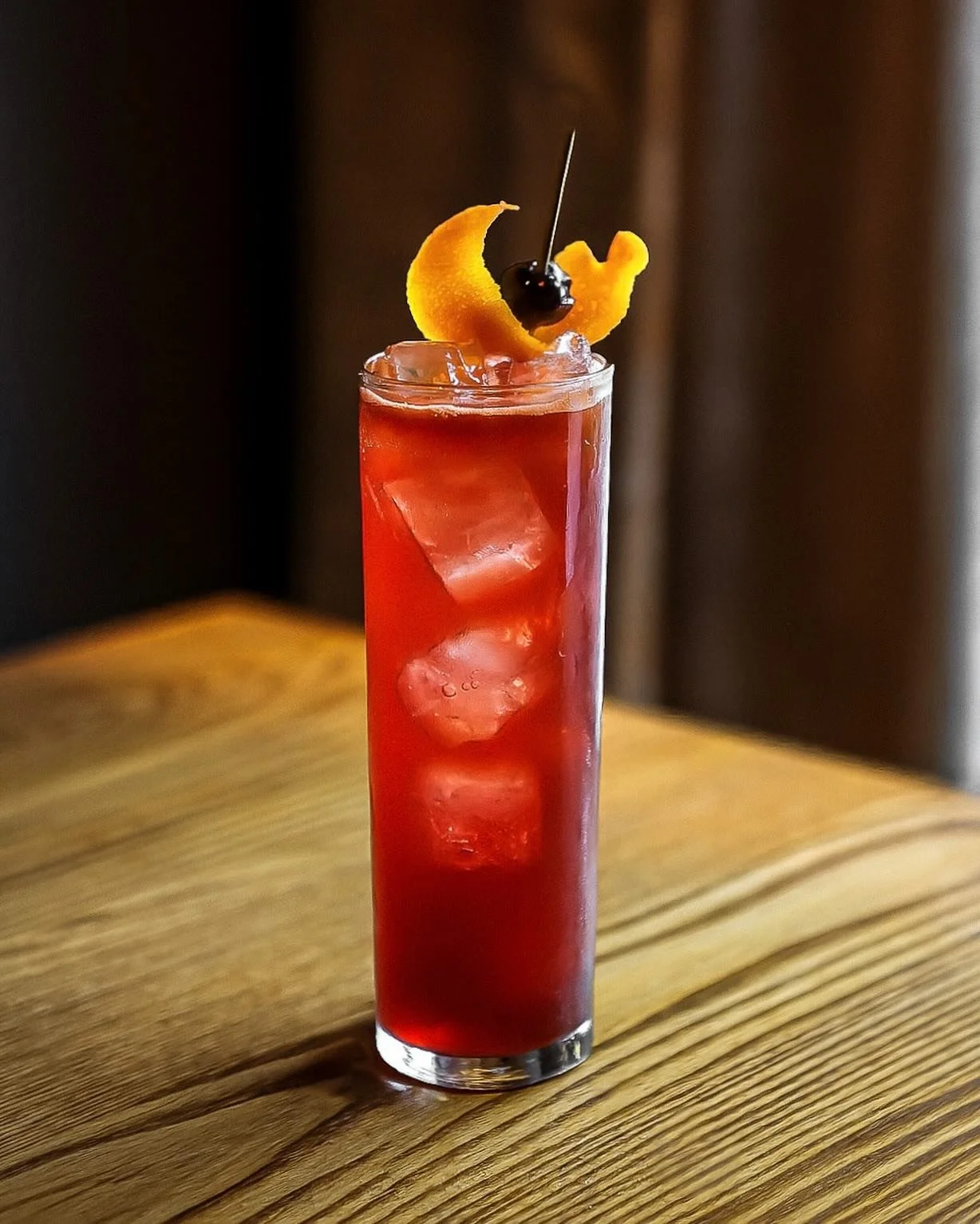 Cherry Bark Tonic 🍒 

Cherry Bark Dark Rum, Kronan Swedish Punch, Creole Rhum Clement, Grapefruit Shrub, Honey Simple, Allspice Dram, Lemon, Tonic, Angostura Bitters.