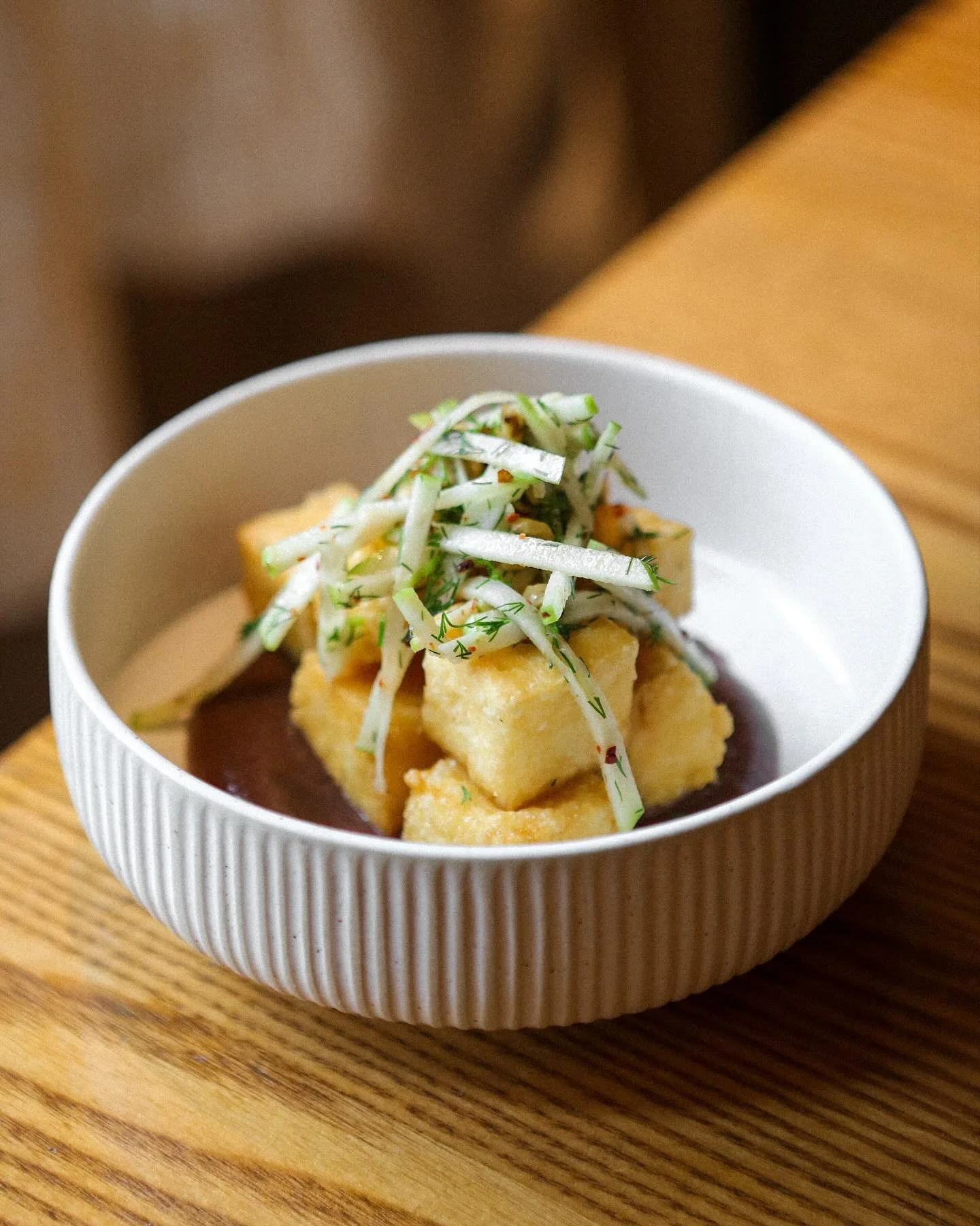 Crispy Halloumi Cheese.

Fig &amp; Date Spread, Walnut, Fig Balsamic, Julienne Apple &amp; Dill.