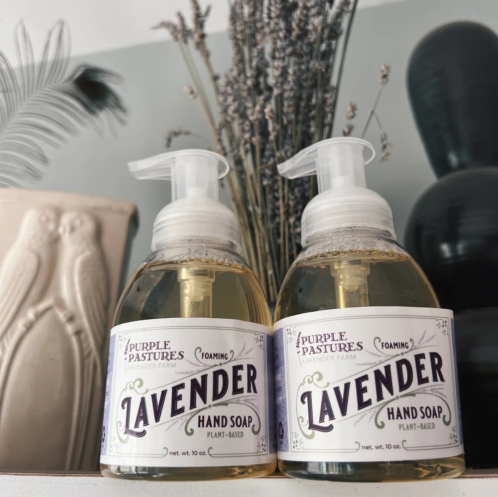 Purple hand 2024 soap dispenser