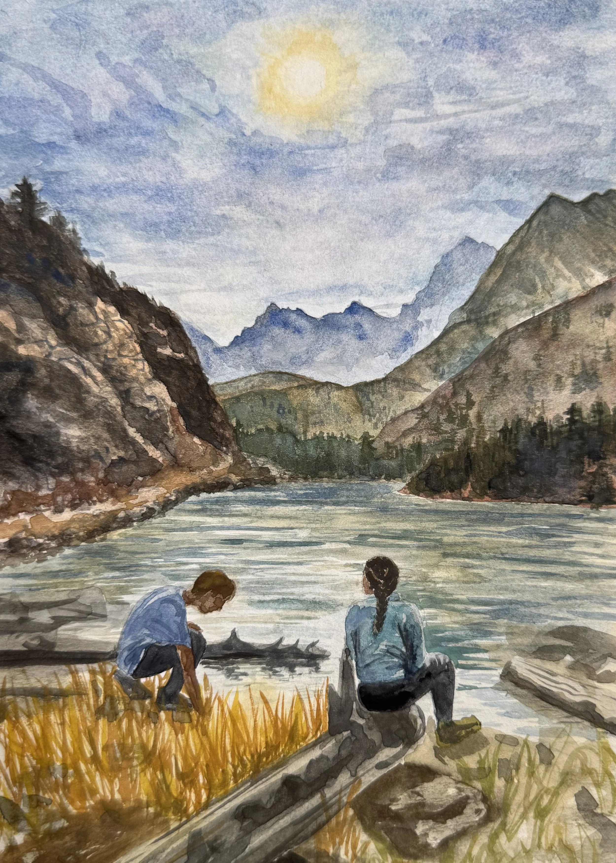 Ronnie and Katie at Long Lake, watercolor