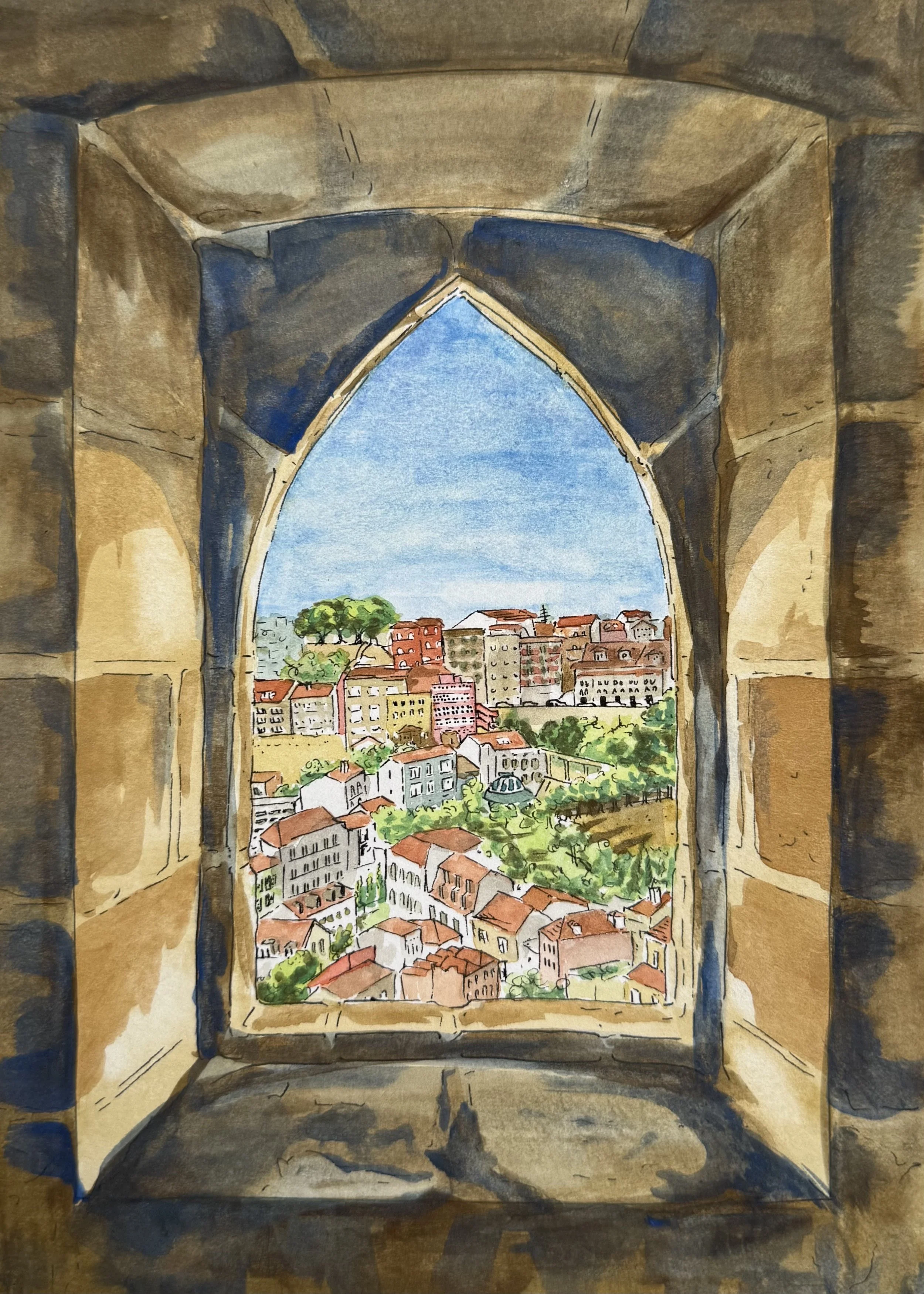 Castelo de São Jorge, watercolor and pen