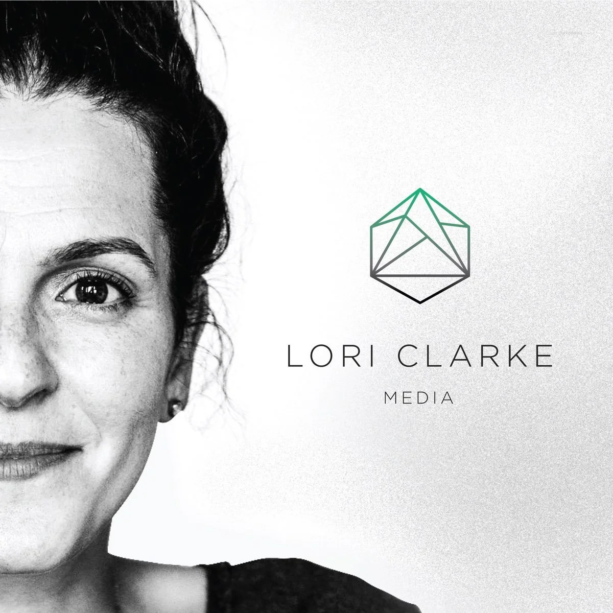 A close up of Lori Clark and her logo.