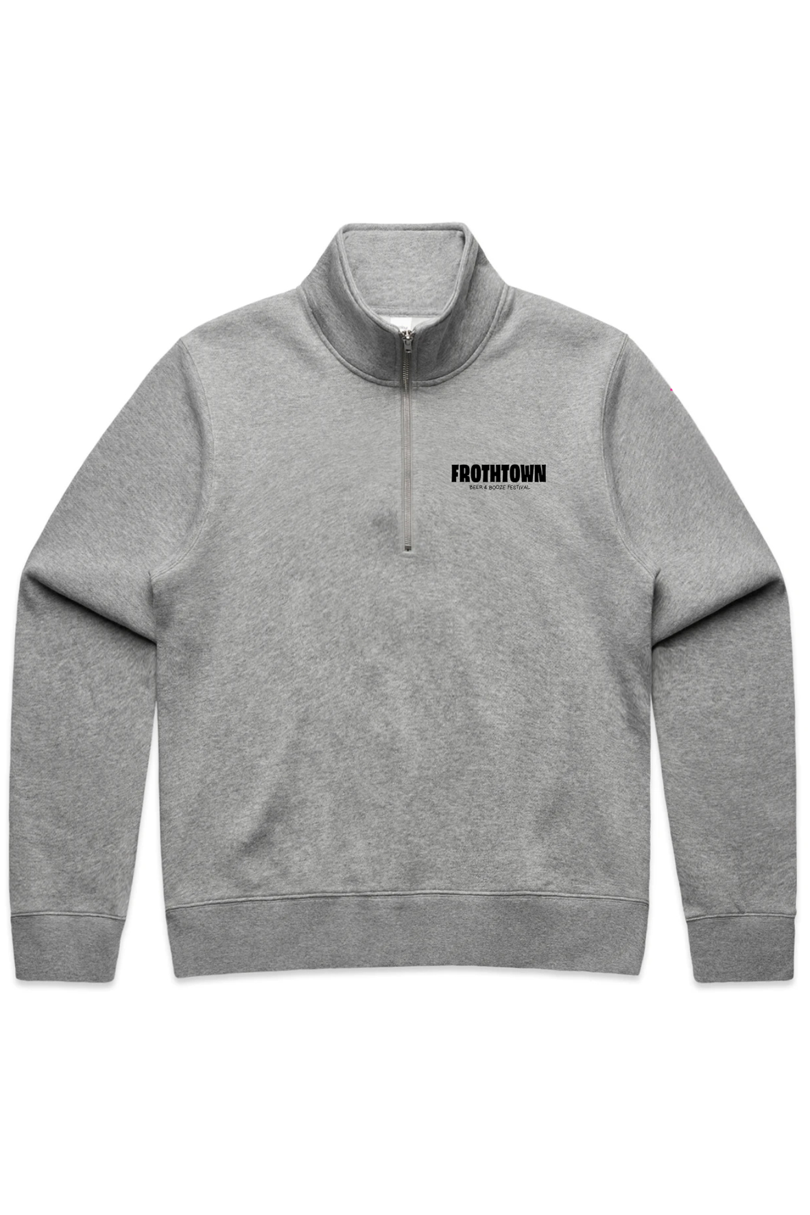 FROTH TOWN 2026 GREY MARLE STENCIL HALF ZIP_Front.png