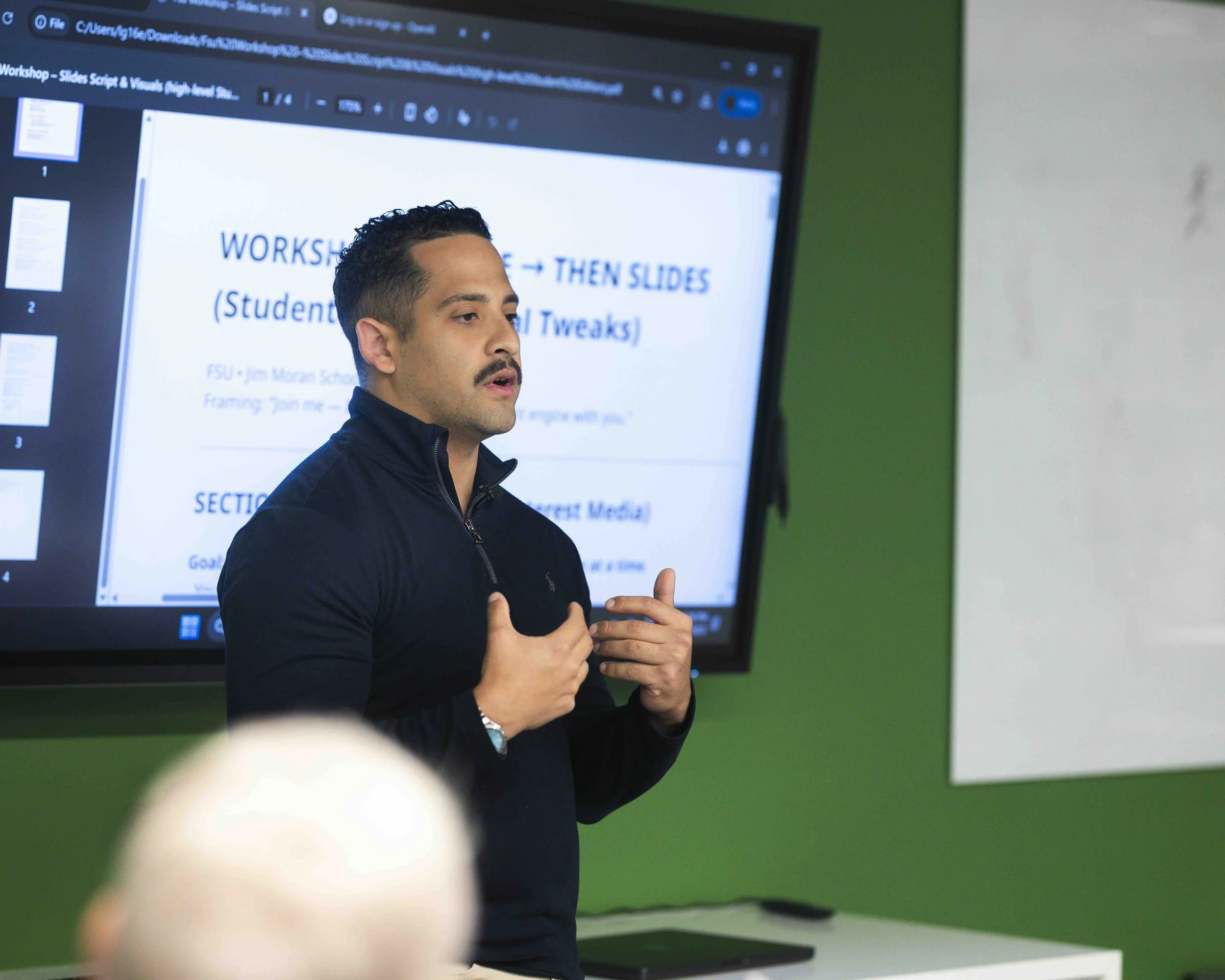 Leo Georgi speaking at Florida State University short-form workshop in Tallahassee