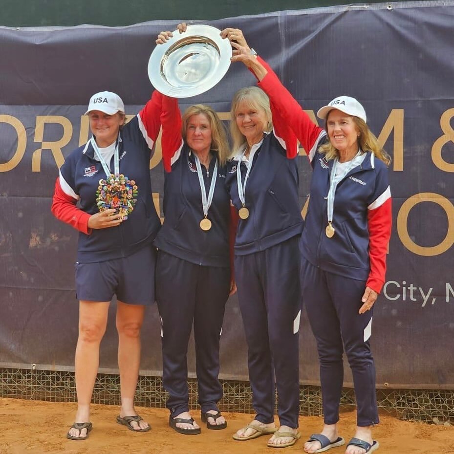 Congrats to the USA Women&rsquo;s 55s team (Julie Cass, Debbie Spence-Nasim, Ros Nideffer, &amp; Judy Newman) who beat top-seeded Italy today in the finals of the ITF World Masters Championships to take GOLD! 🇺🇸